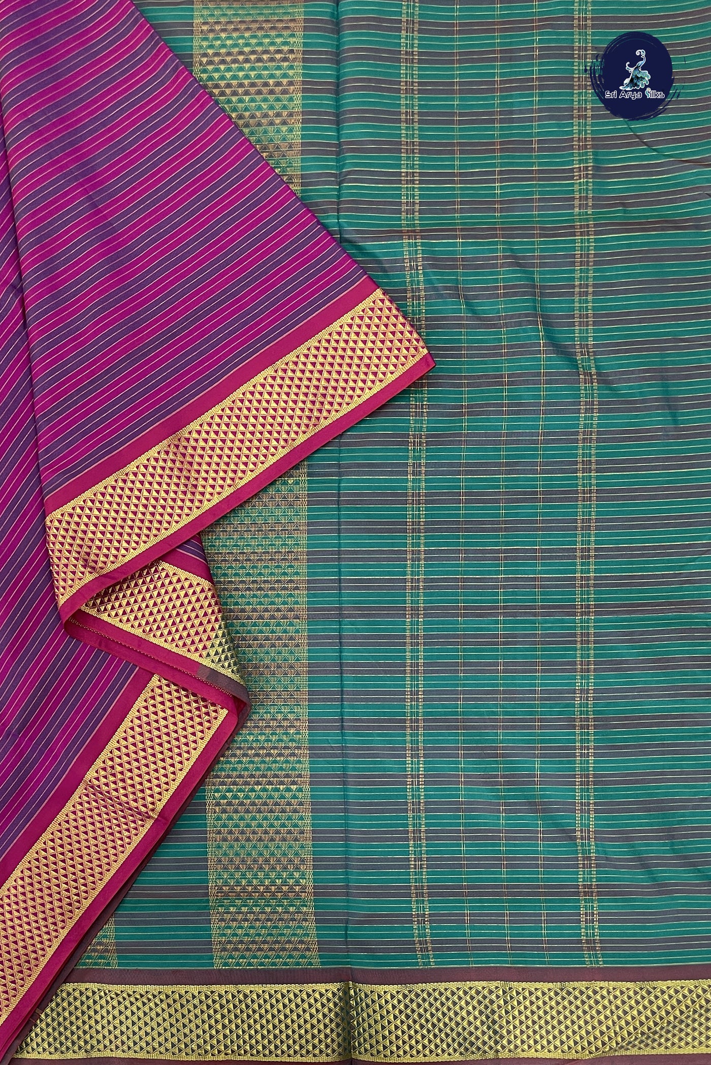 Multi Colour Madisar Semi Silk Saree With Stripes Pattern