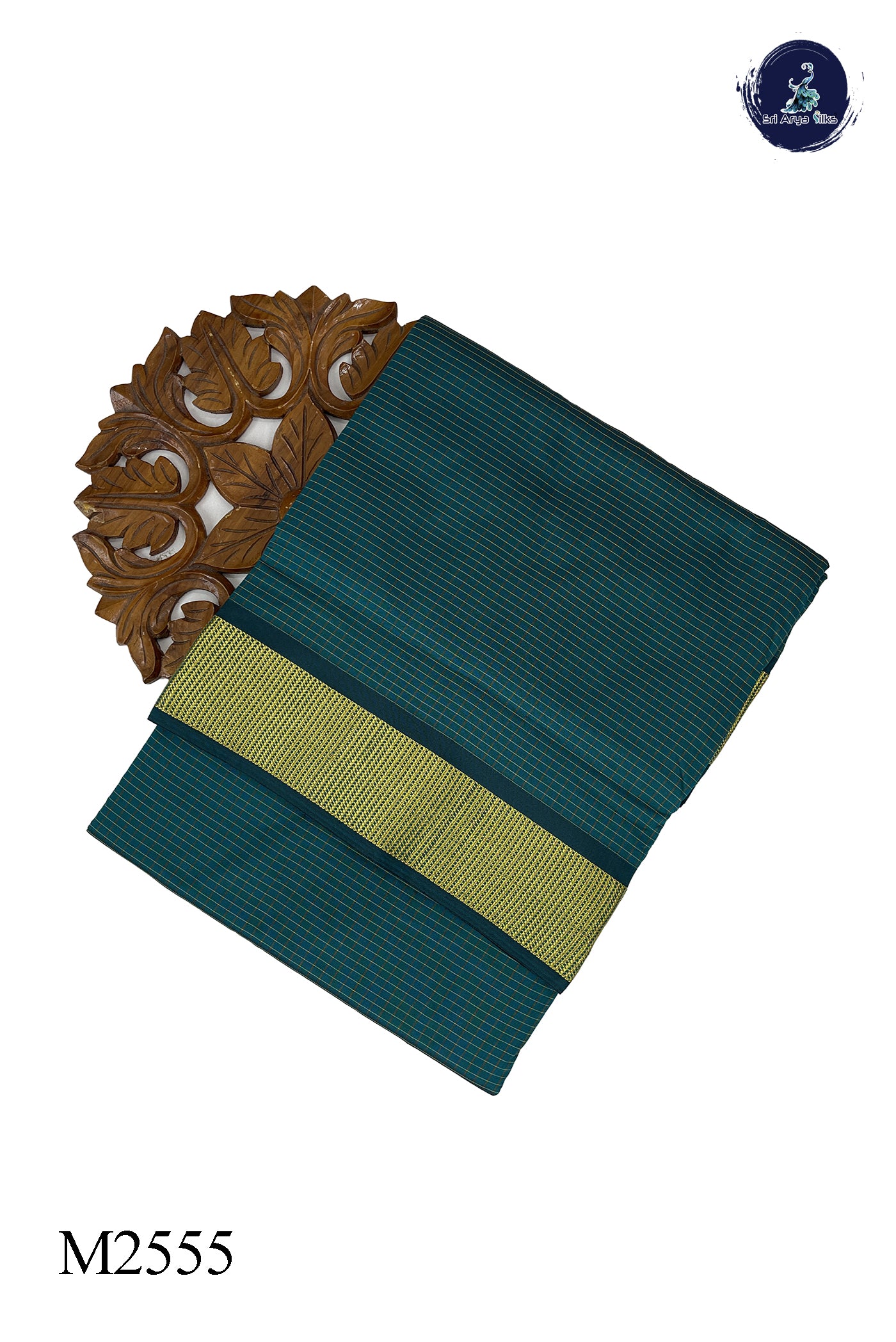 Sapphire Green Madisar Semi Silk Saree With Checked Pattern