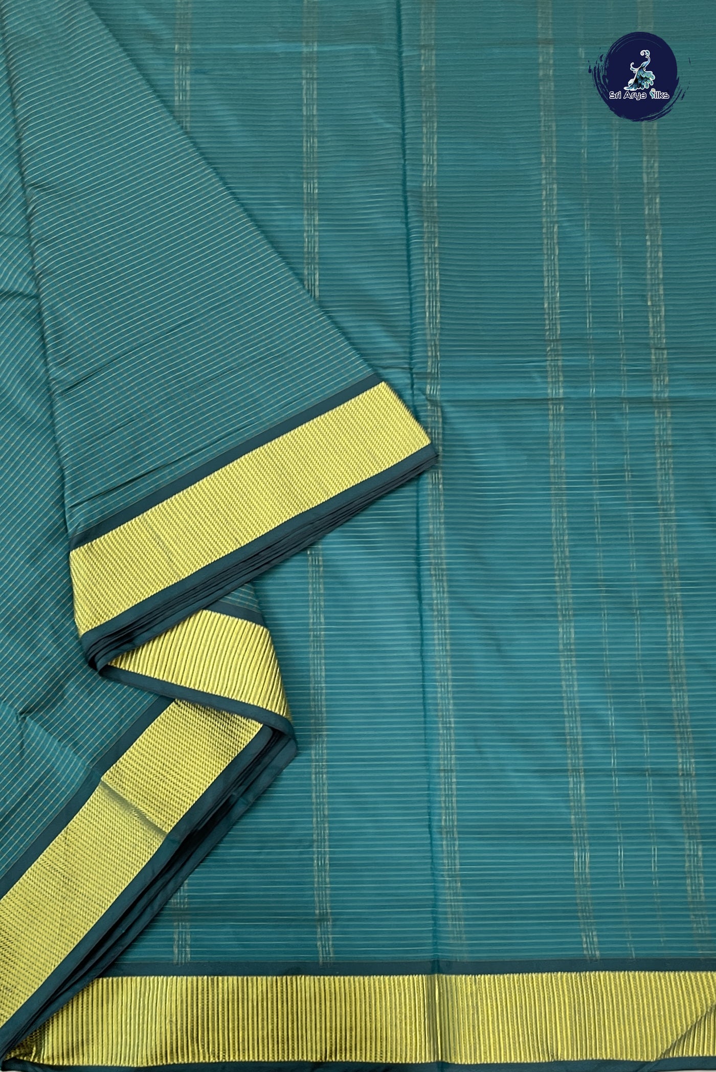 Sapphire Green Madisar Semi Silk Saree With Checked Pattern