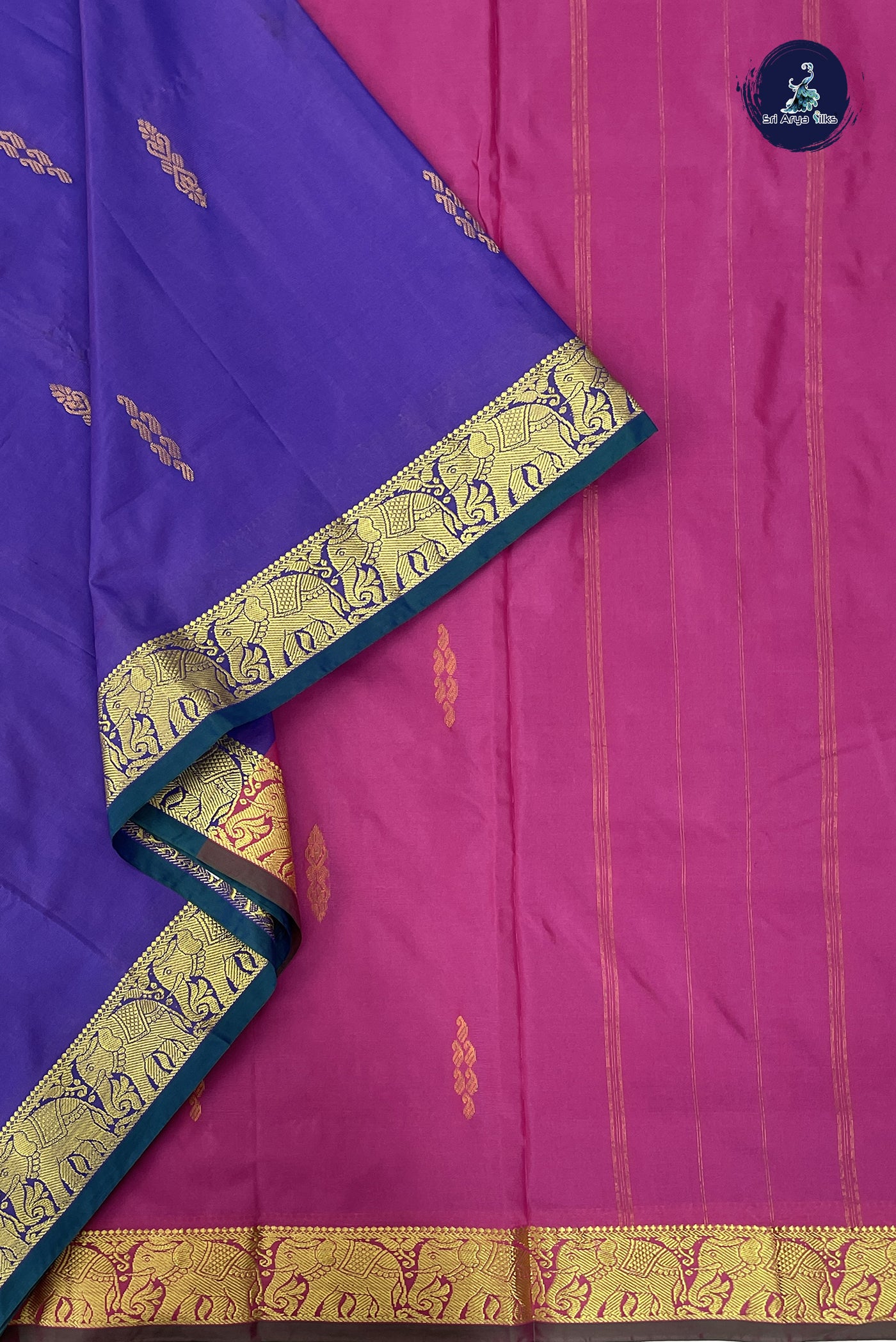 Dual Tone Violet Madisar Semi Silk Saree With Zari Buttas Pattern