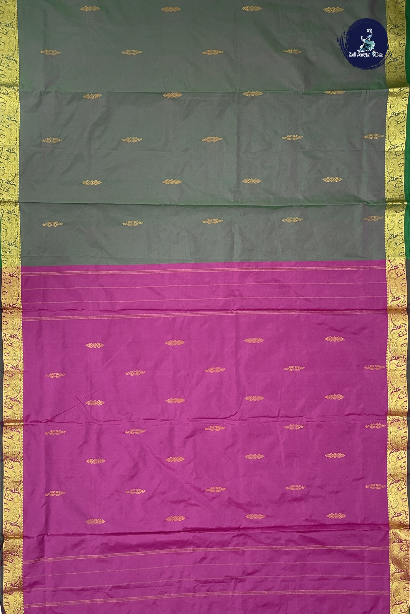 Dual Tone Green Madisar Semi Silk Saree With Zari Buttas Pattern