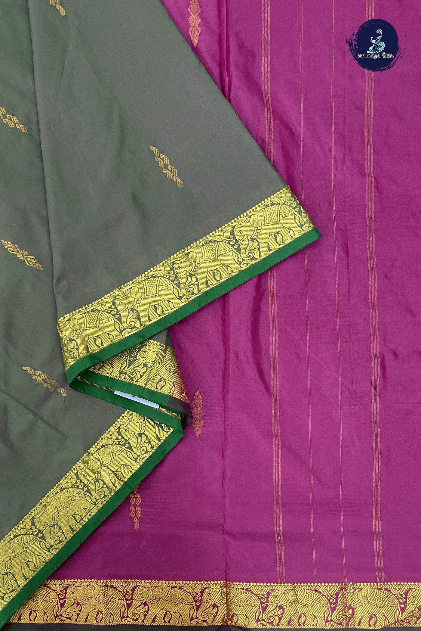 Dual Tone Green Madisar Semi Silk Saree With Zari Buttas Pattern