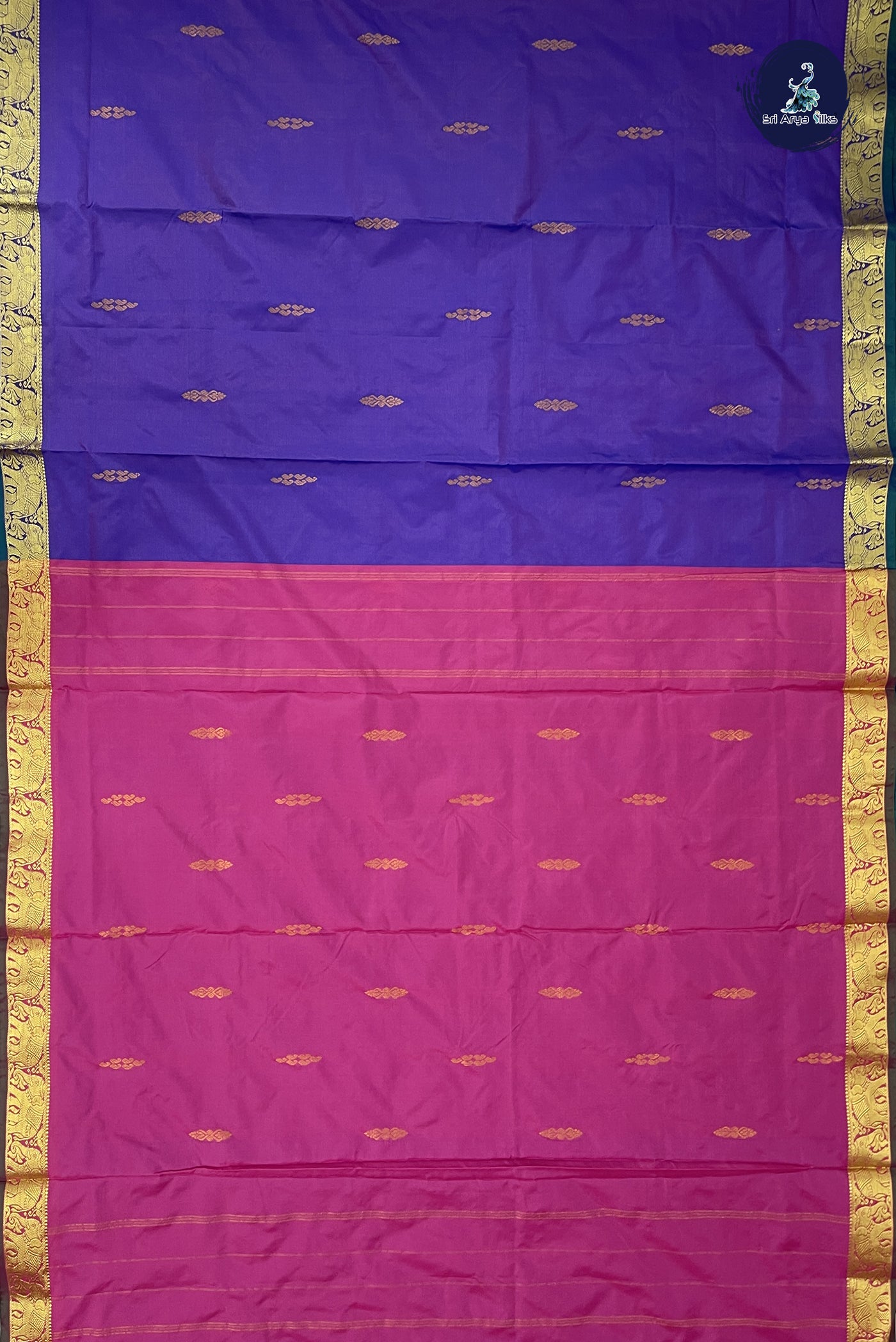 Dual Tone Violet Madisar Semi Silk Saree With Zari Buttas Pattern