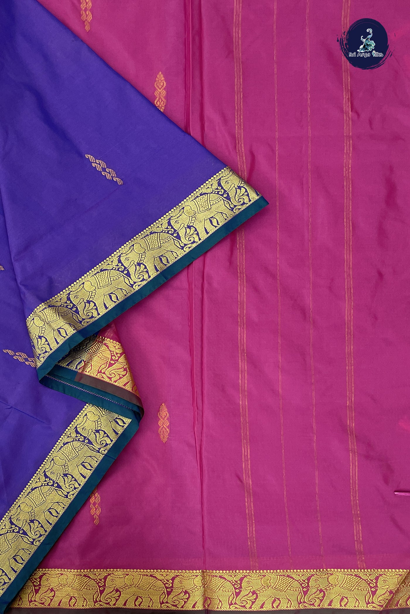 Dual Tone Violet Madisar Semi Silk Saree With Zari Buttas Pattern