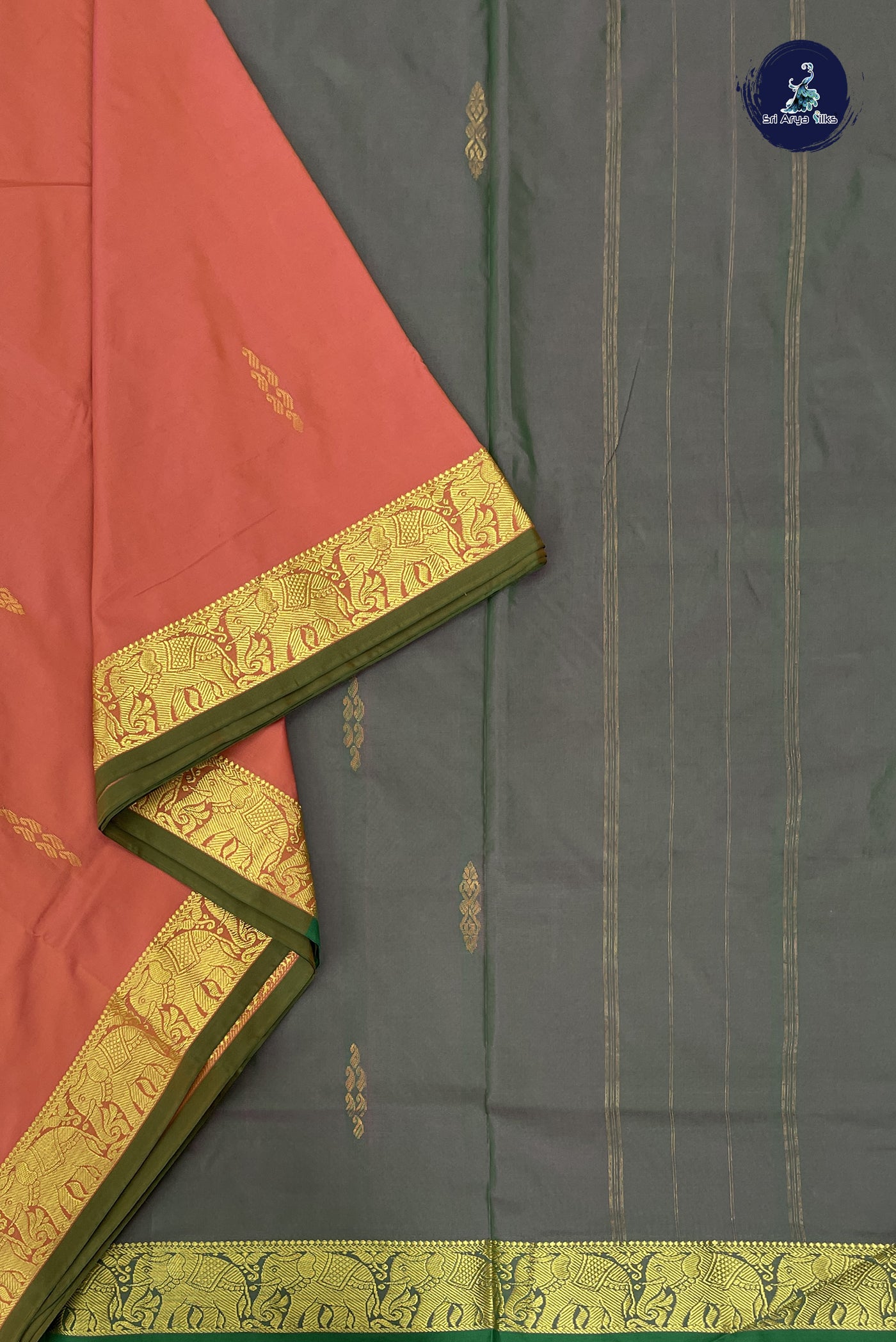 Pinkish Peach Madisar Semi Silk Saree With Zari Buttas Pattern