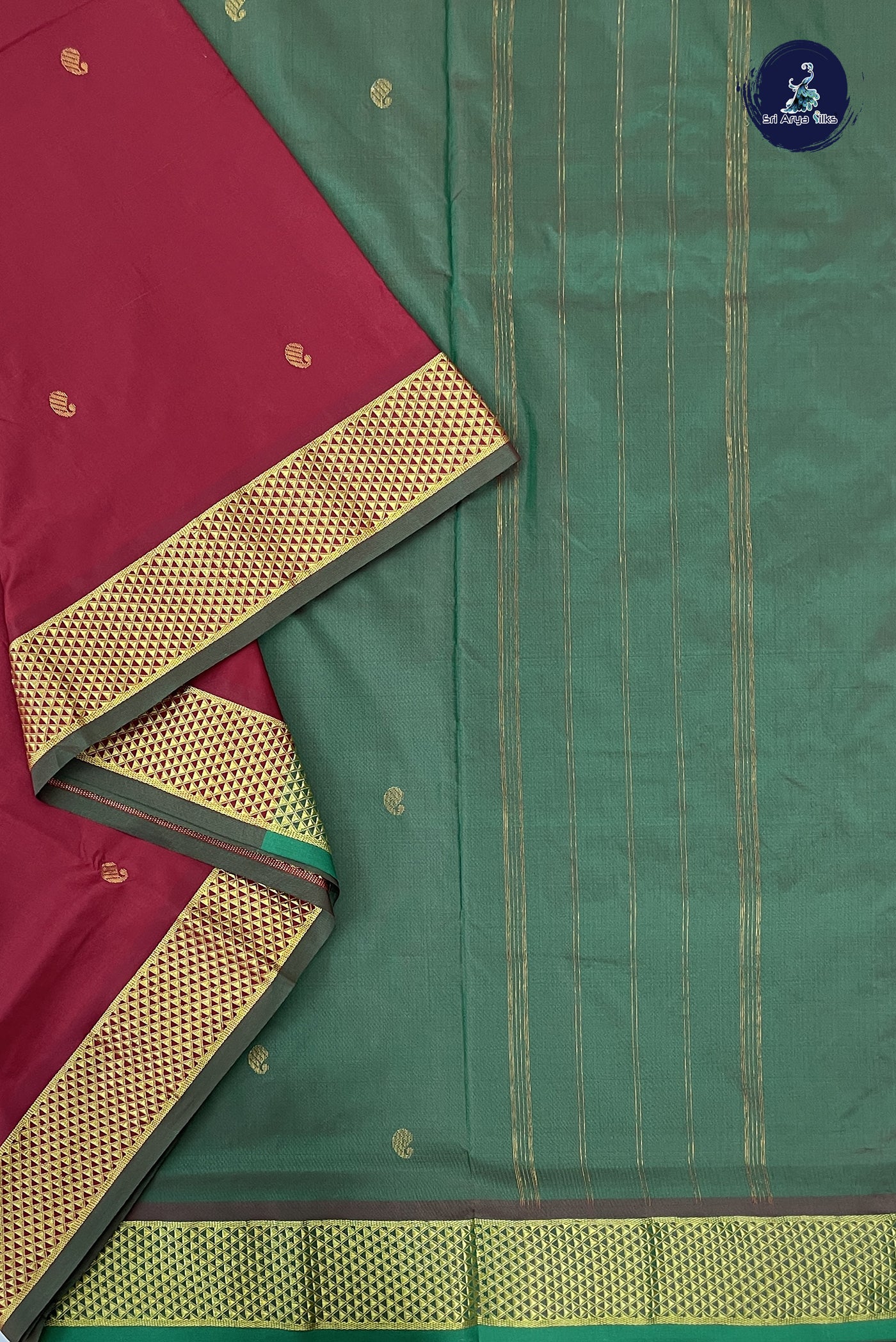 Maroon Madisar Semi Silk Saree With Zari Buttas Pattern