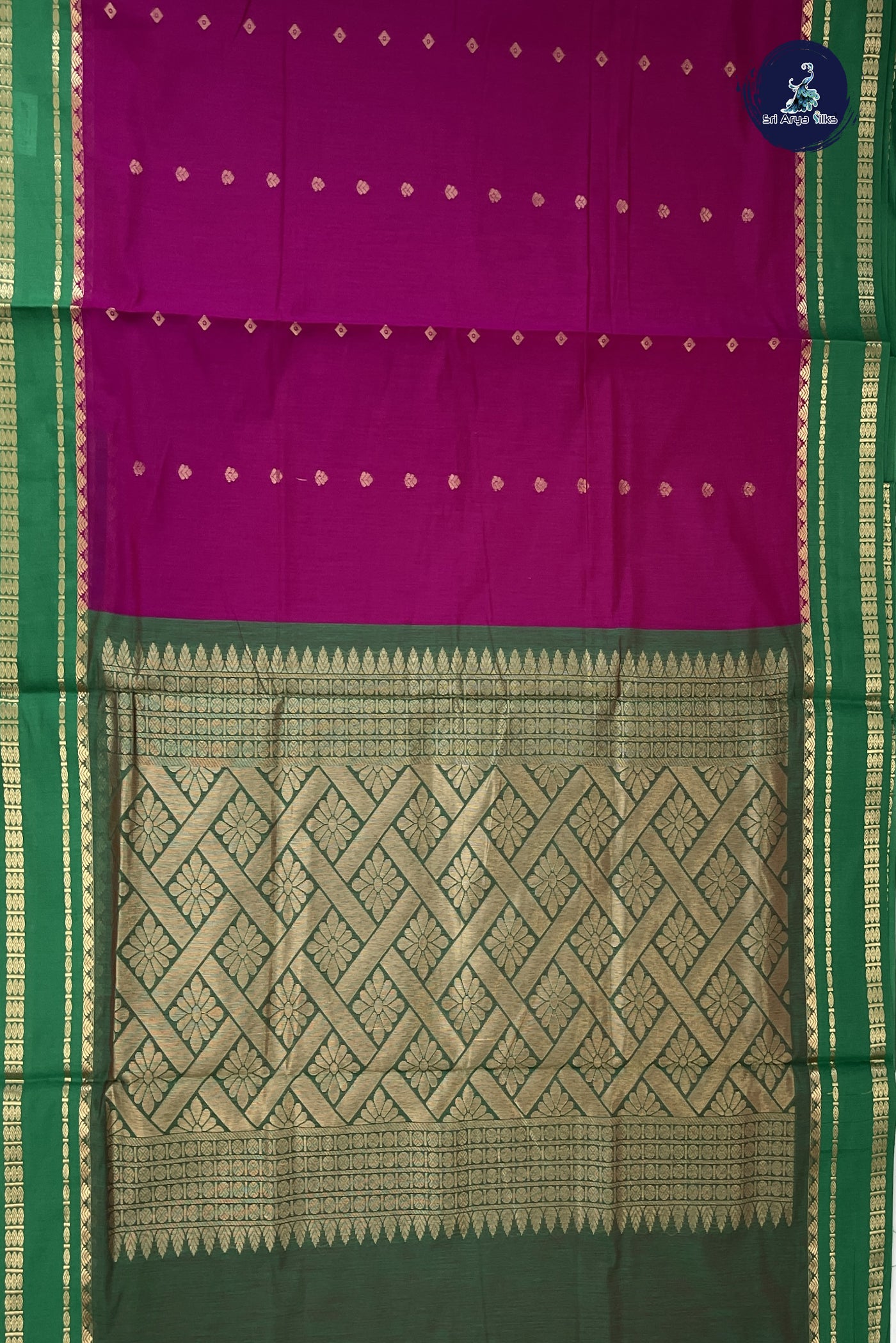 Purple Madisar Semi Silk Cotton Saree With Zari Buttas Pattern