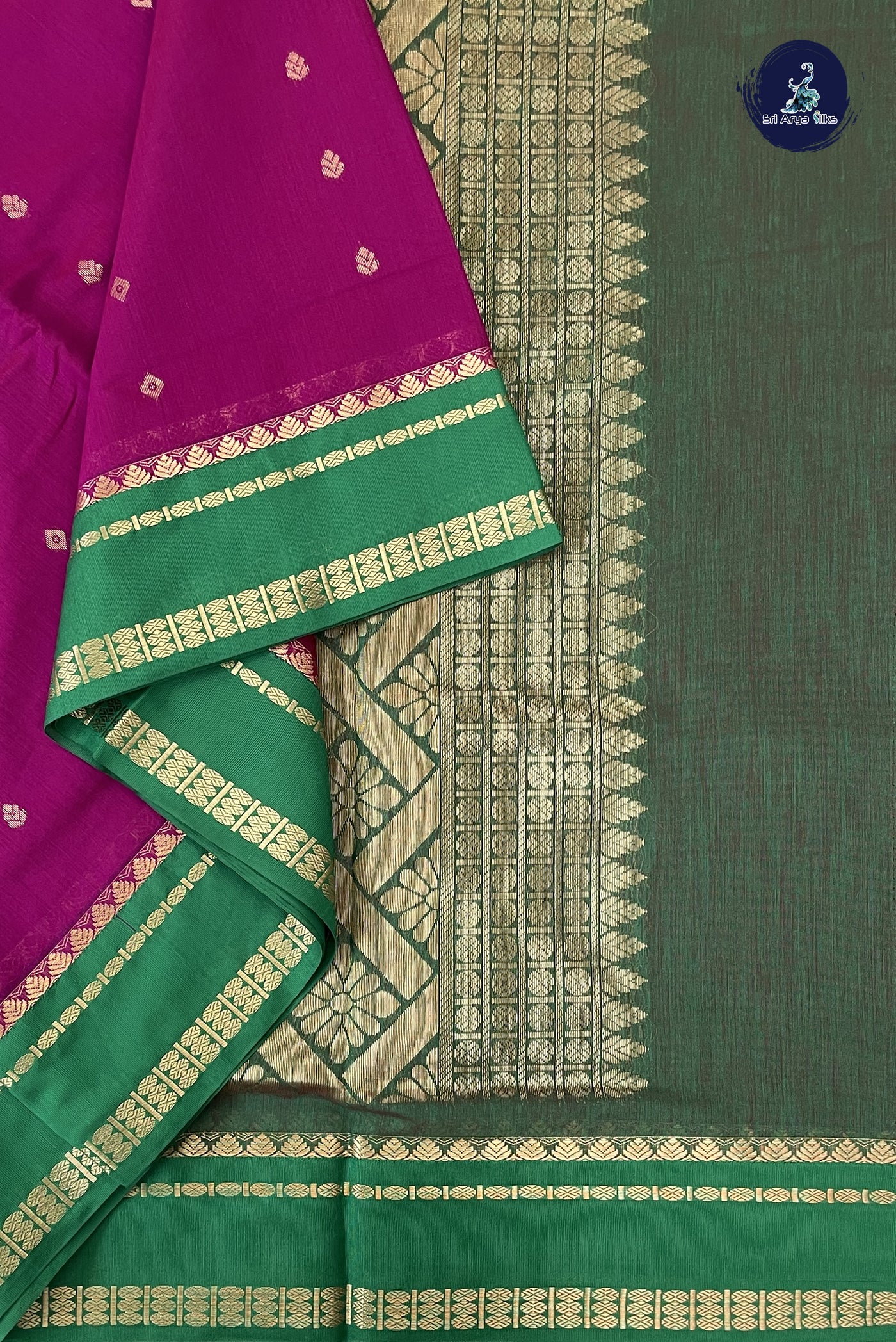 Purple Madisar Semi Silk Cotton Saree With Zari Buttas Pattern