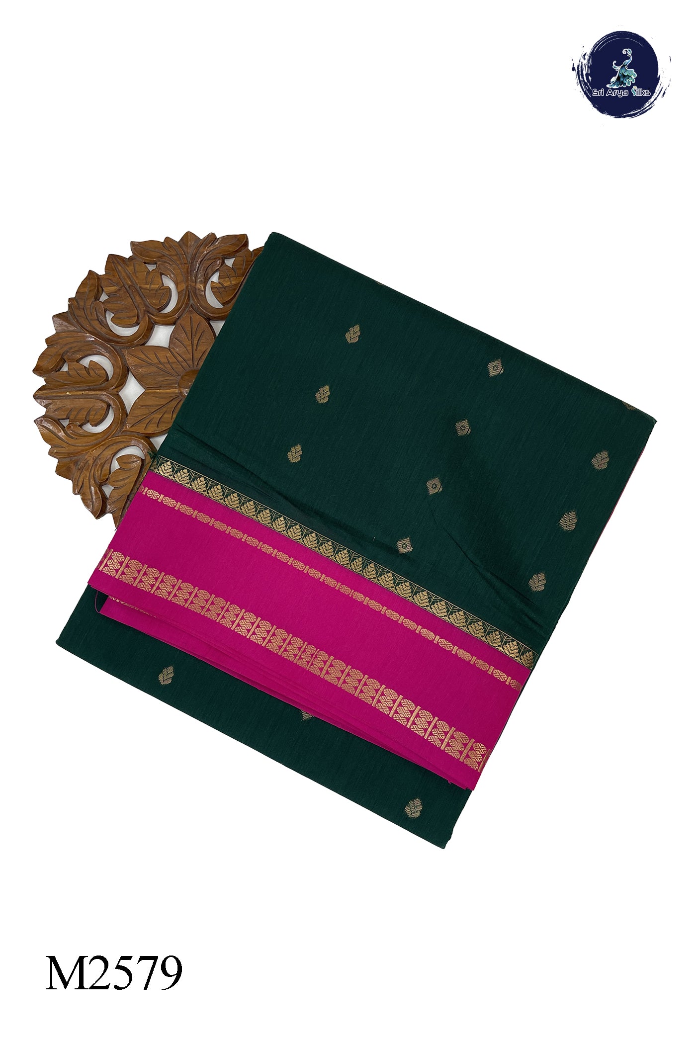 Bottle Green Madisar Semi Silk Cotton Saree With Zari Buttas Pattern