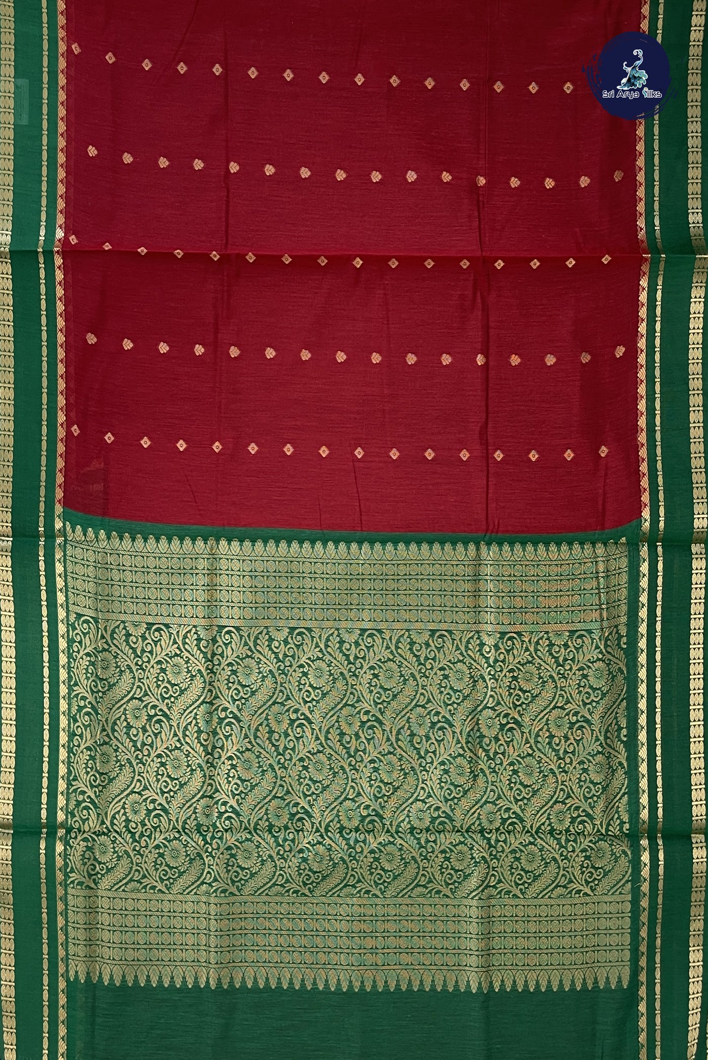 Arakku Madisar Semi Silk Cotton Saree With Zari Buttas Pattern