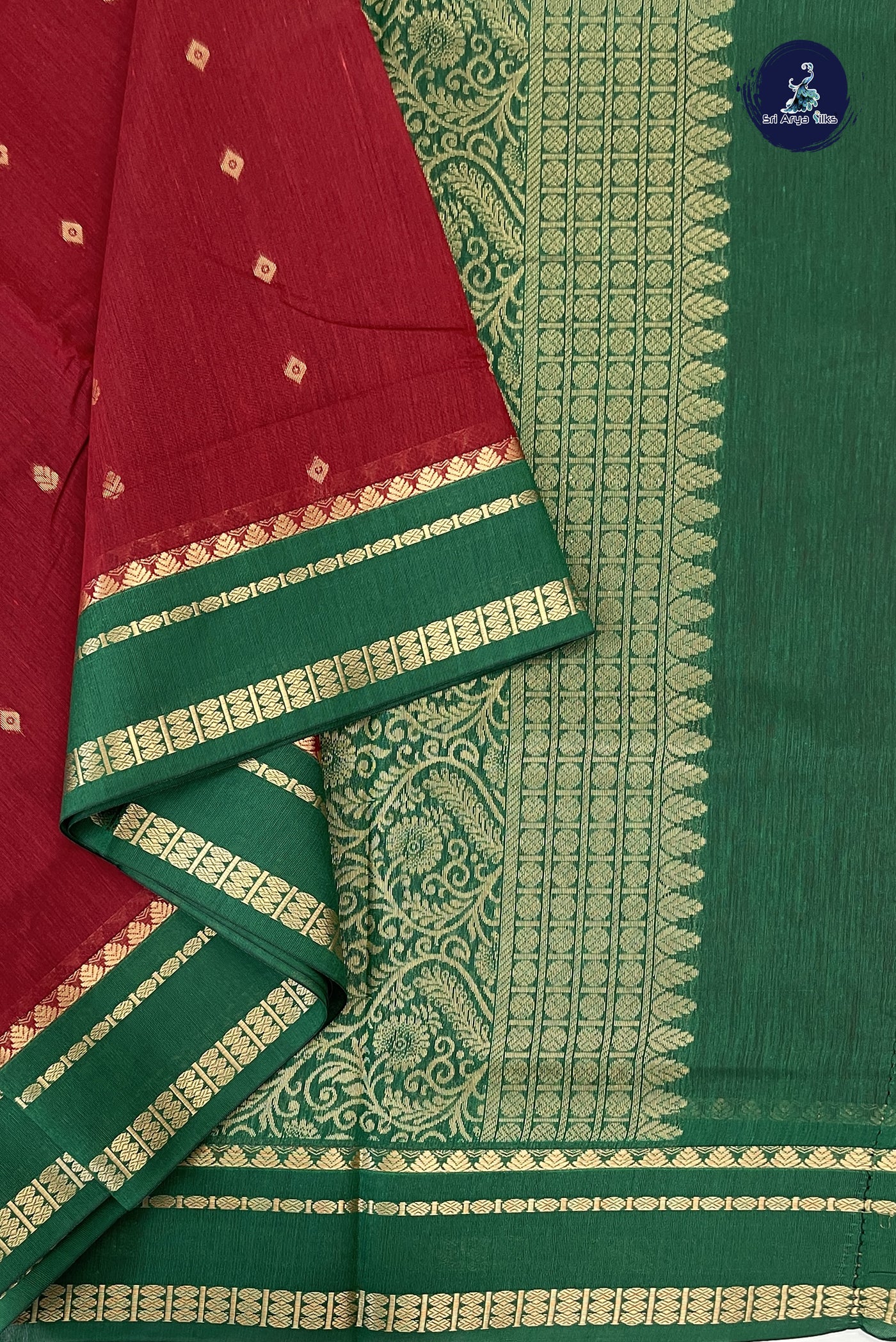 Arakku Madisar Semi Silk Cotton Saree With Zari Buttas Pattern