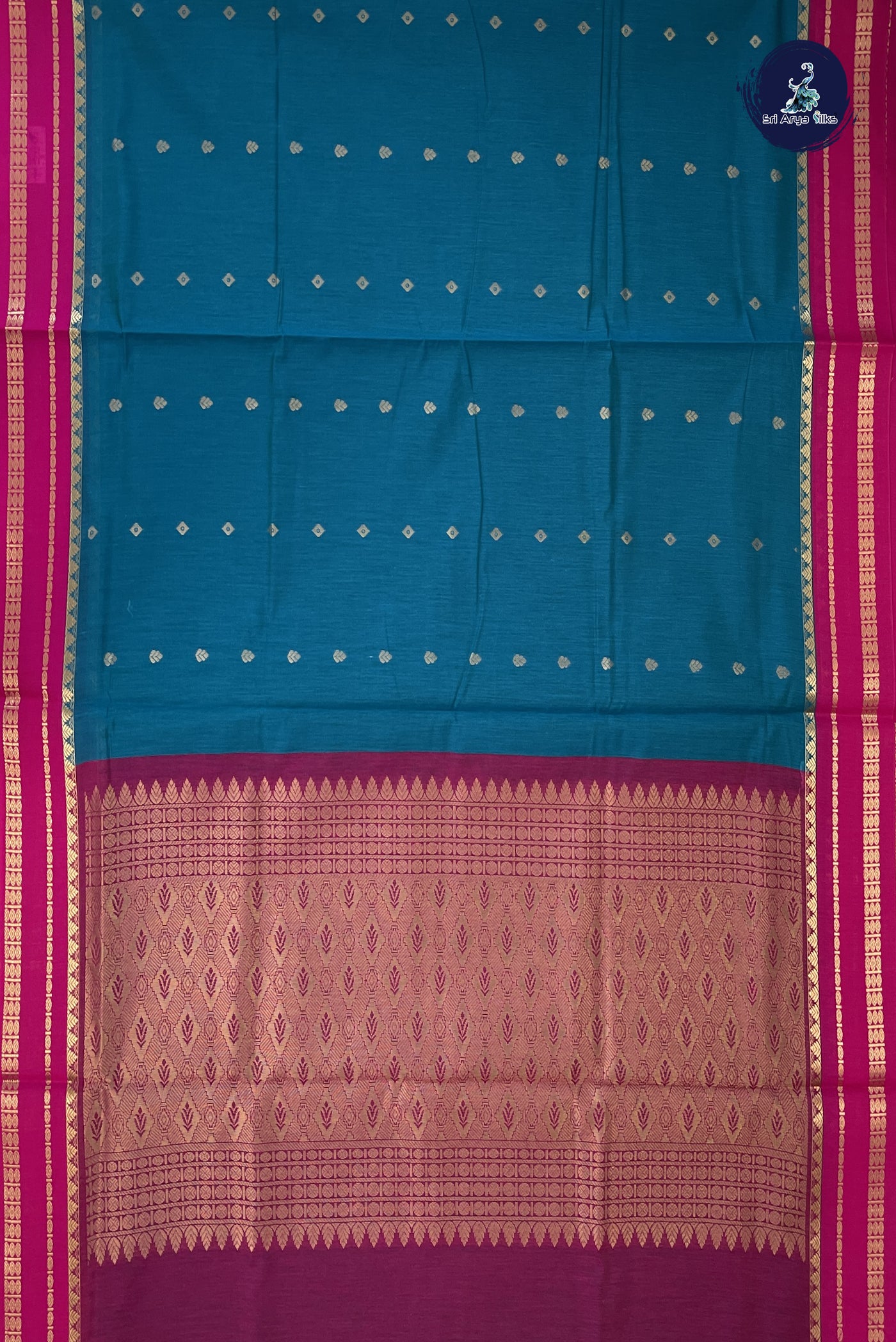 Sapphire Blue Madisar Semi Silk Cotton Saree With Zari Buttas Pattern