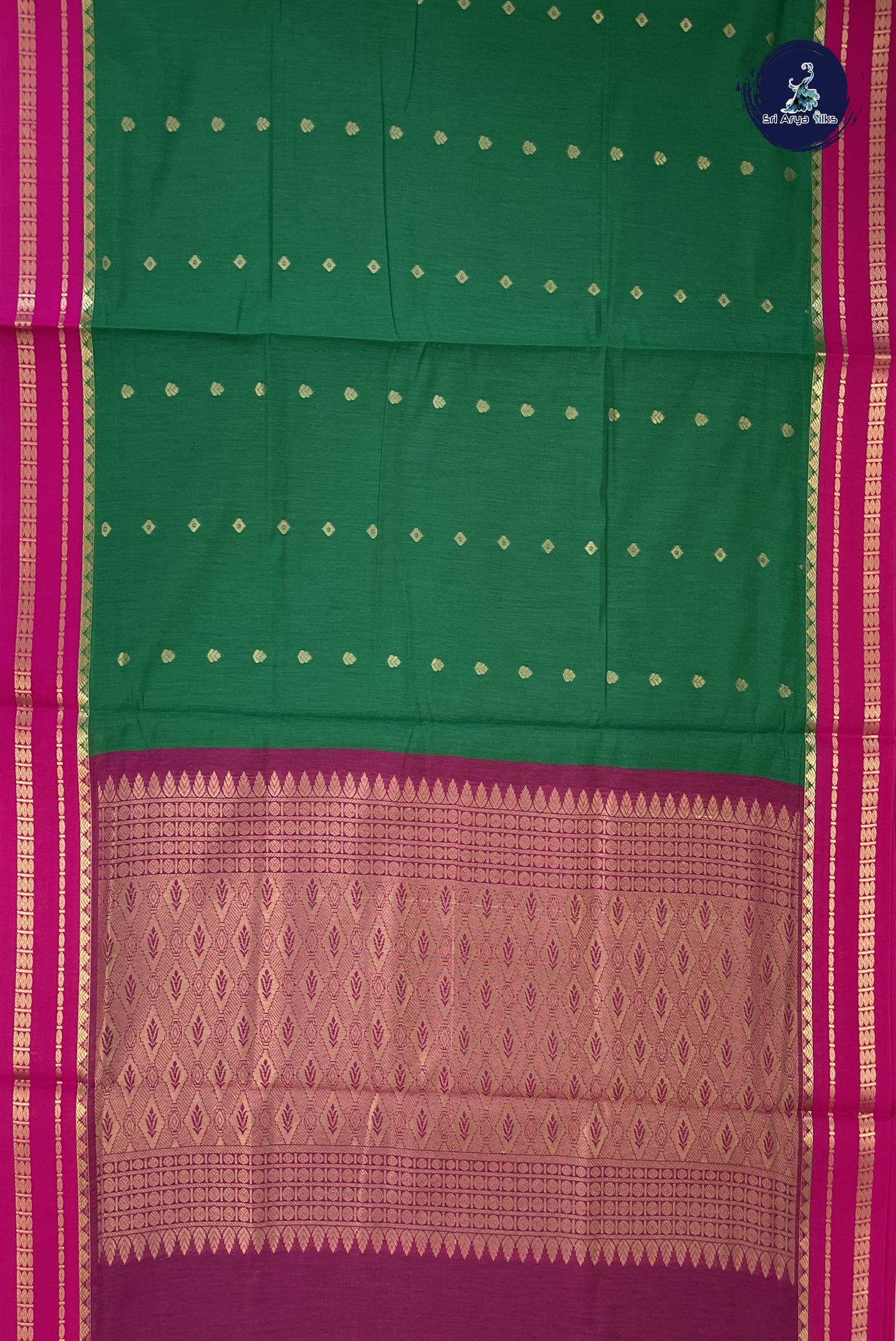 Green Madisar Semi Silk Cotton Saree With Zari Buttas Pattern