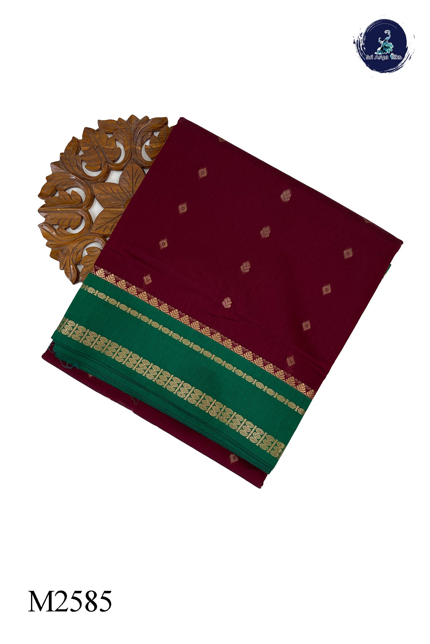 Maroon Madisar Semi Silk Cotton Saree With Zari Buttas Pattern