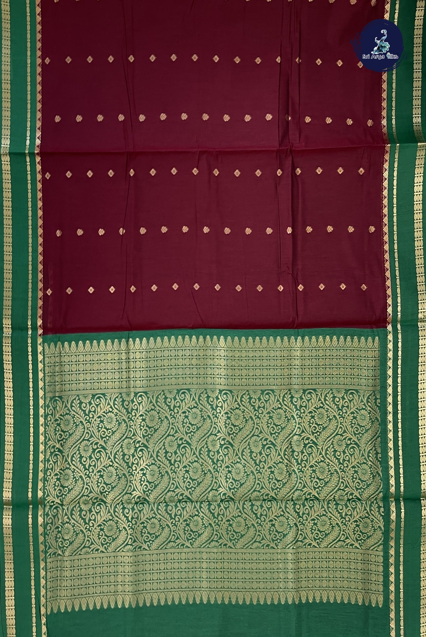 Maroon Madisar Semi Silk Cotton Saree With Zari Buttas Pattern