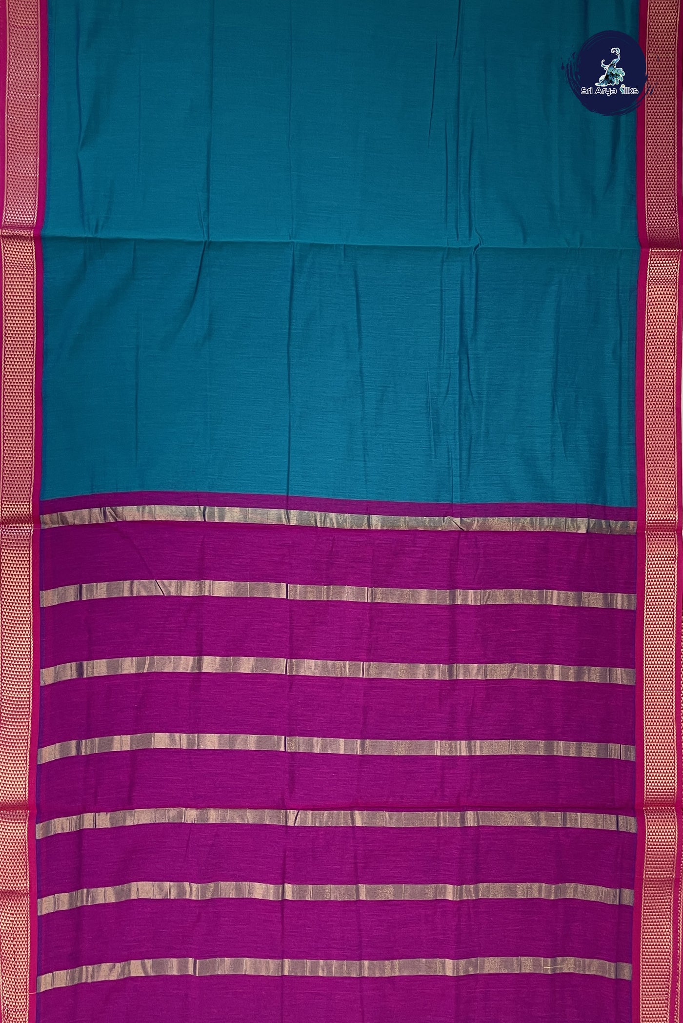 Sapphire Green Madisar Semi Silk Cotton Saree With Plain Pattern