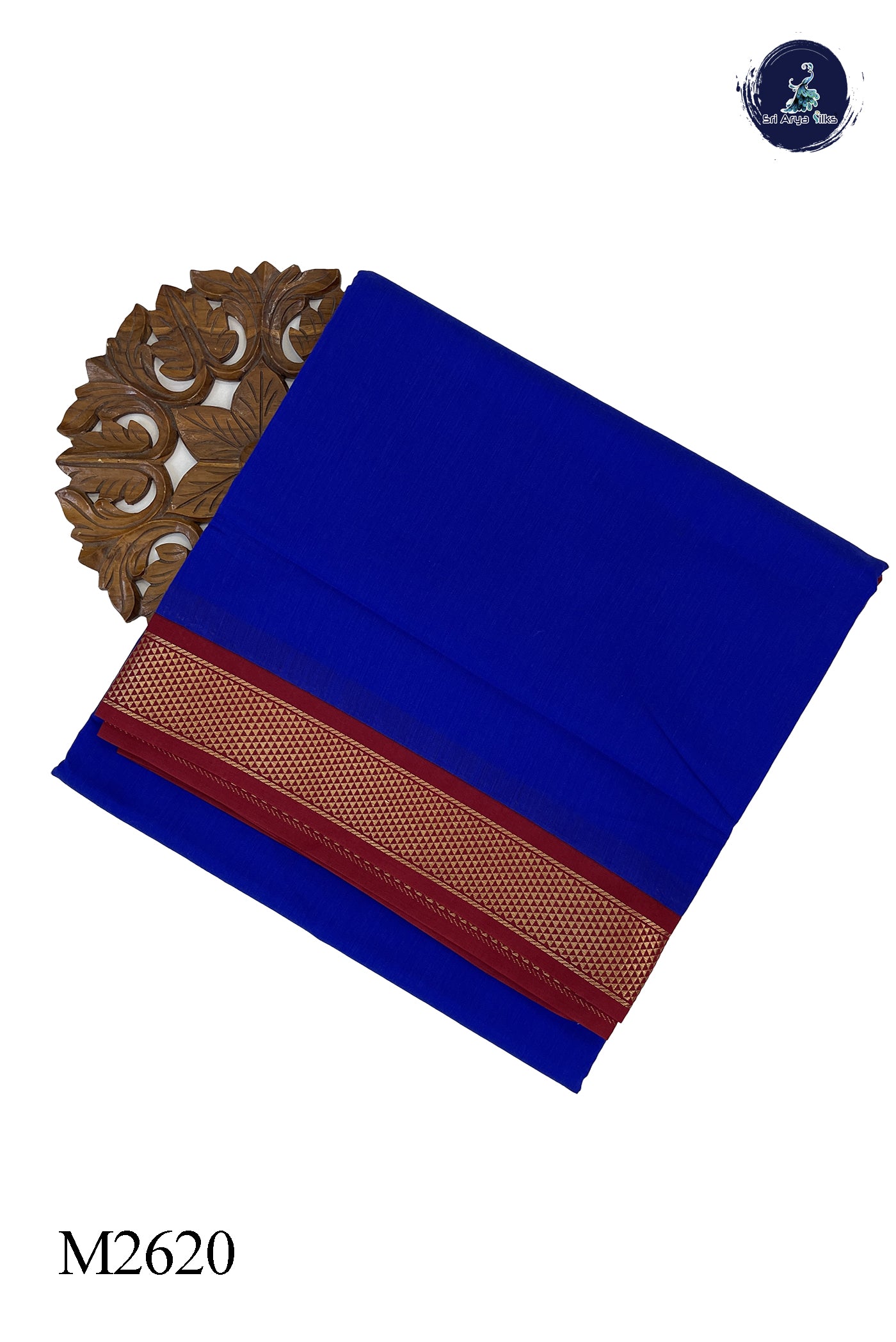 MS Blue Madisar Semi Silk Cotton Saree With Plain Pattern