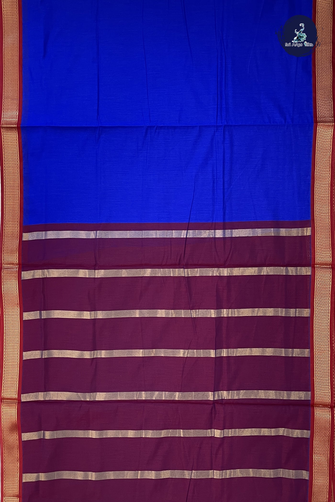 MS Blue Madisar Semi Silk Cotton Saree With Plain Pattern