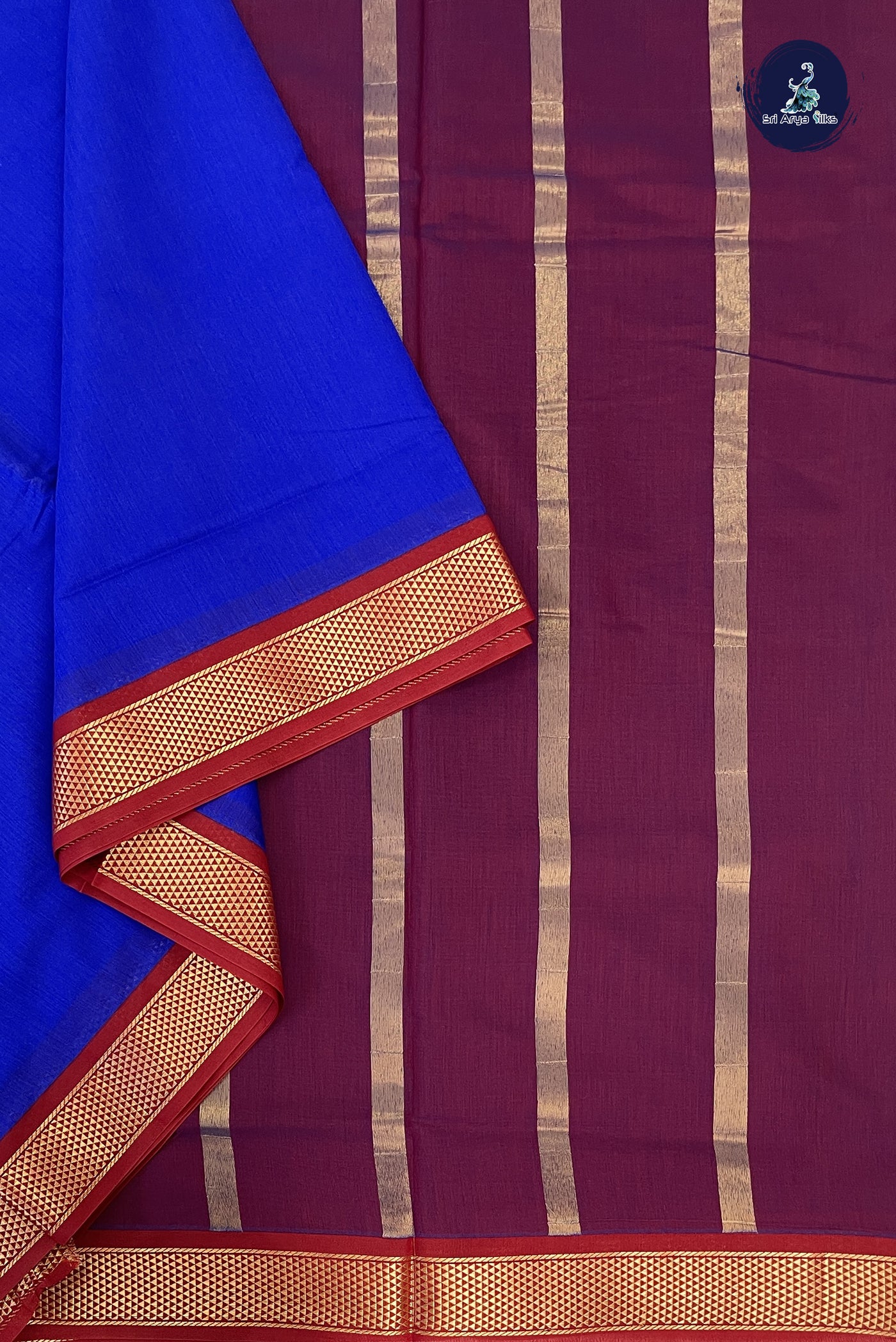 MS Blue Madisar Semi Silk Cotton Saree With Plain Pattern