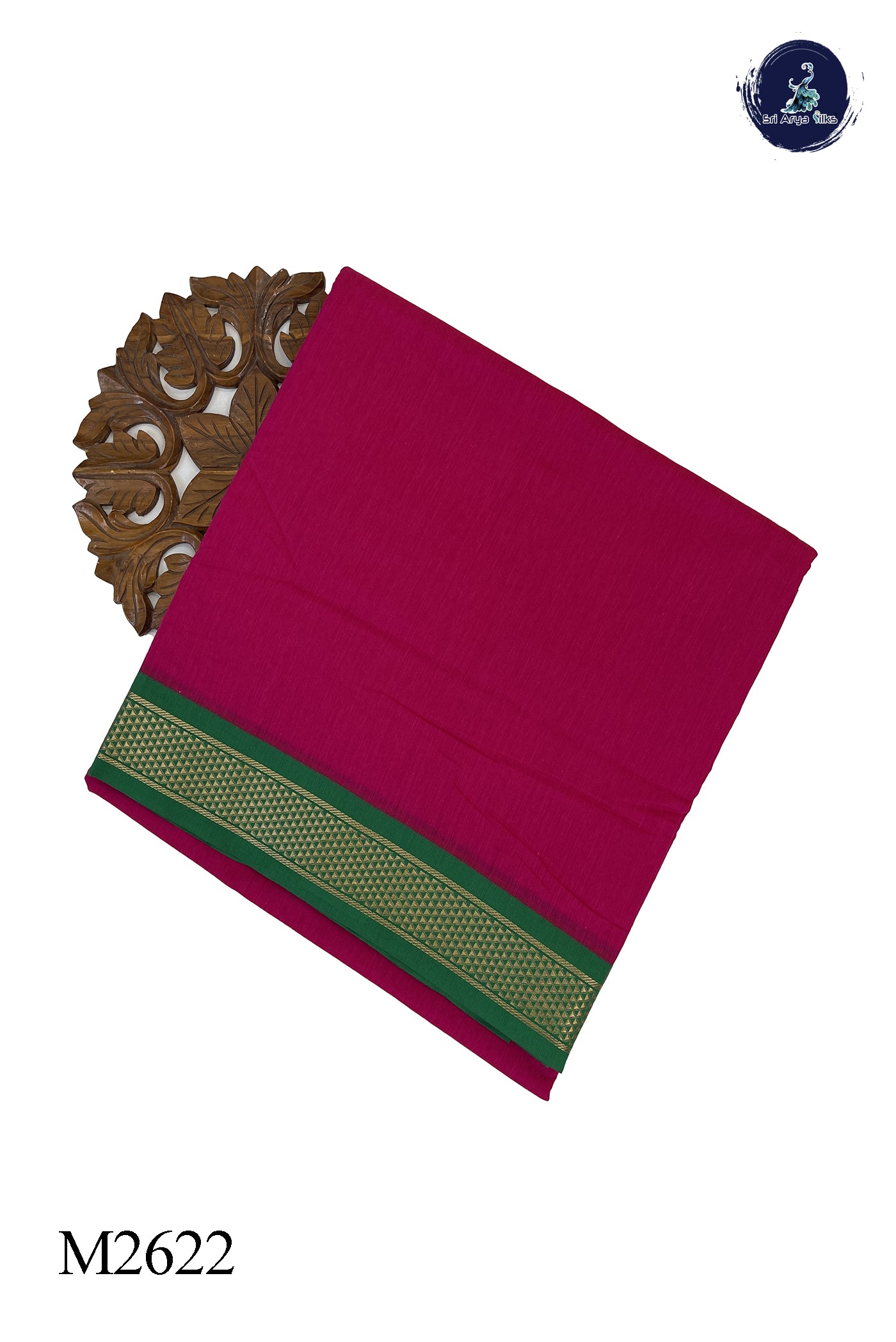 Dark Pink Madisar Semi Silk Cotton Saree With Plain Pattern