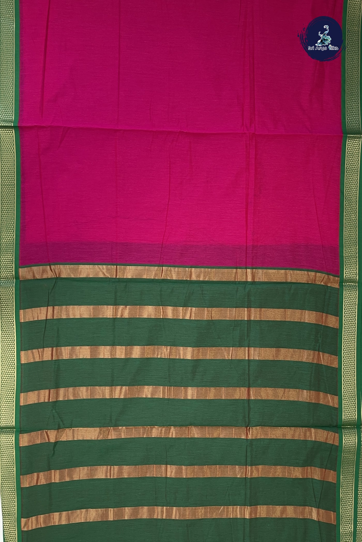 Dark Pink Madisar Semi Silk Cotton Saree With Plain Pattern