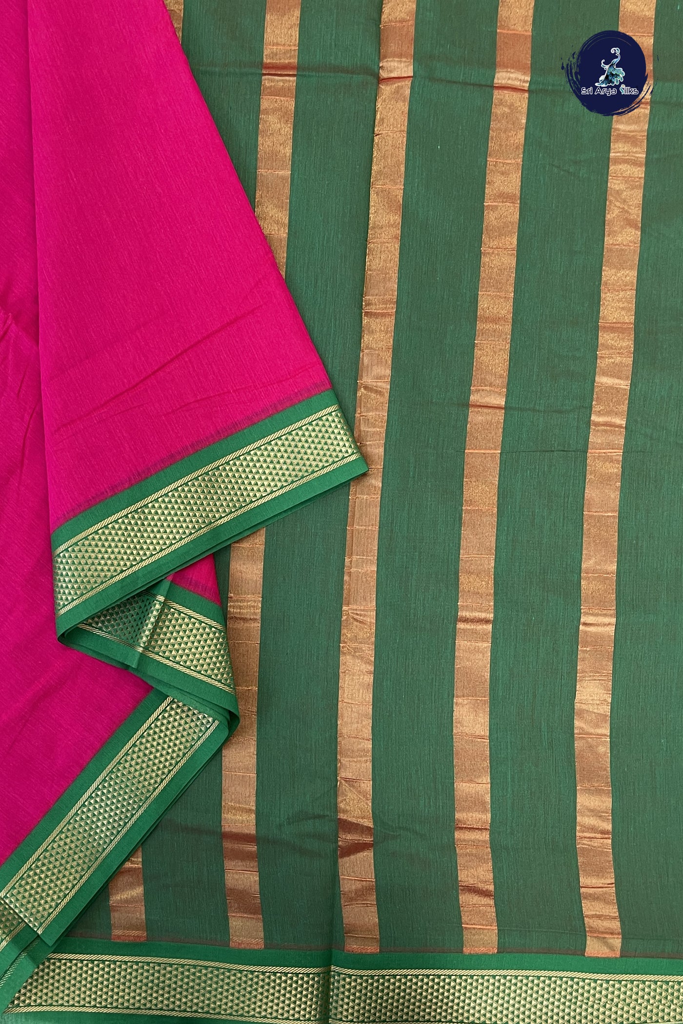 Dark Pink Madisar Semi Silk Cotton Saree With Plain Pattern