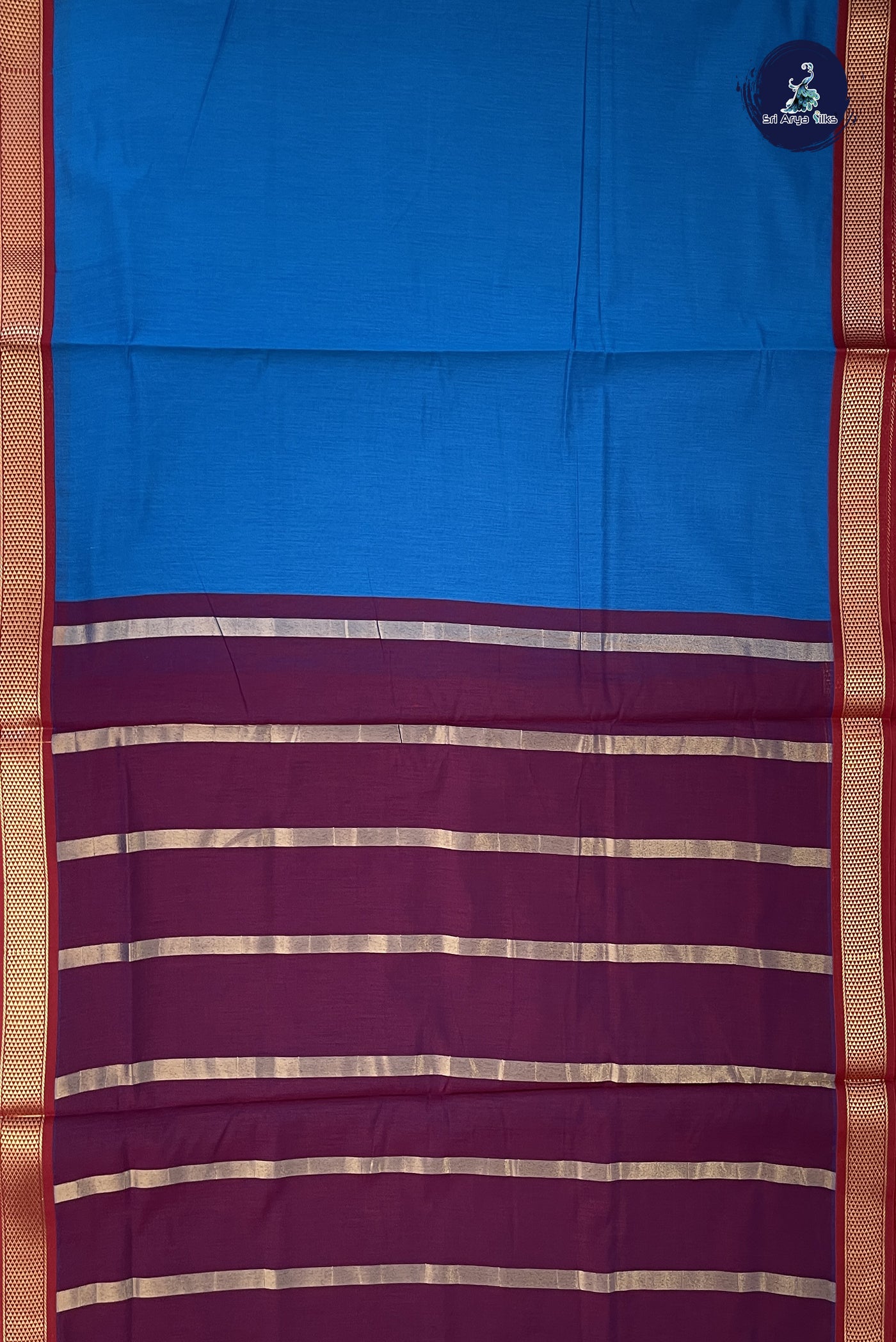 Blue Madisar Semi Silk Cotton Saree With Plain Pattern