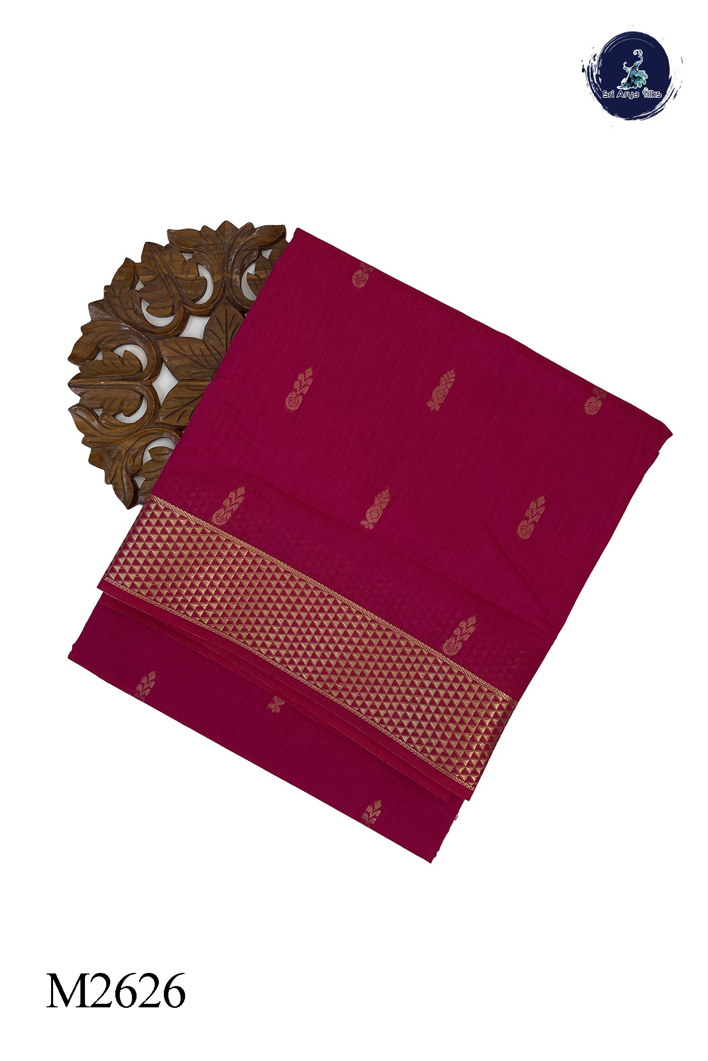 Dark Pink Madisar Semi Silk Cotton Saree With Buttas Pattern