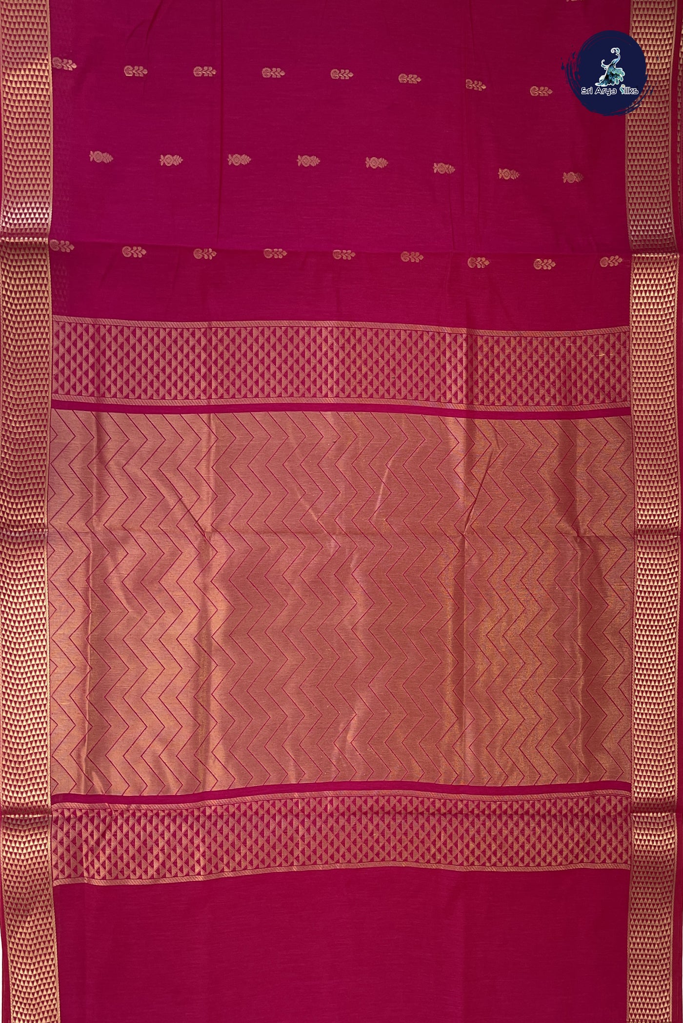 Dark Pink Madisar Semi Silk Cotton Saree With Buttas Pattern