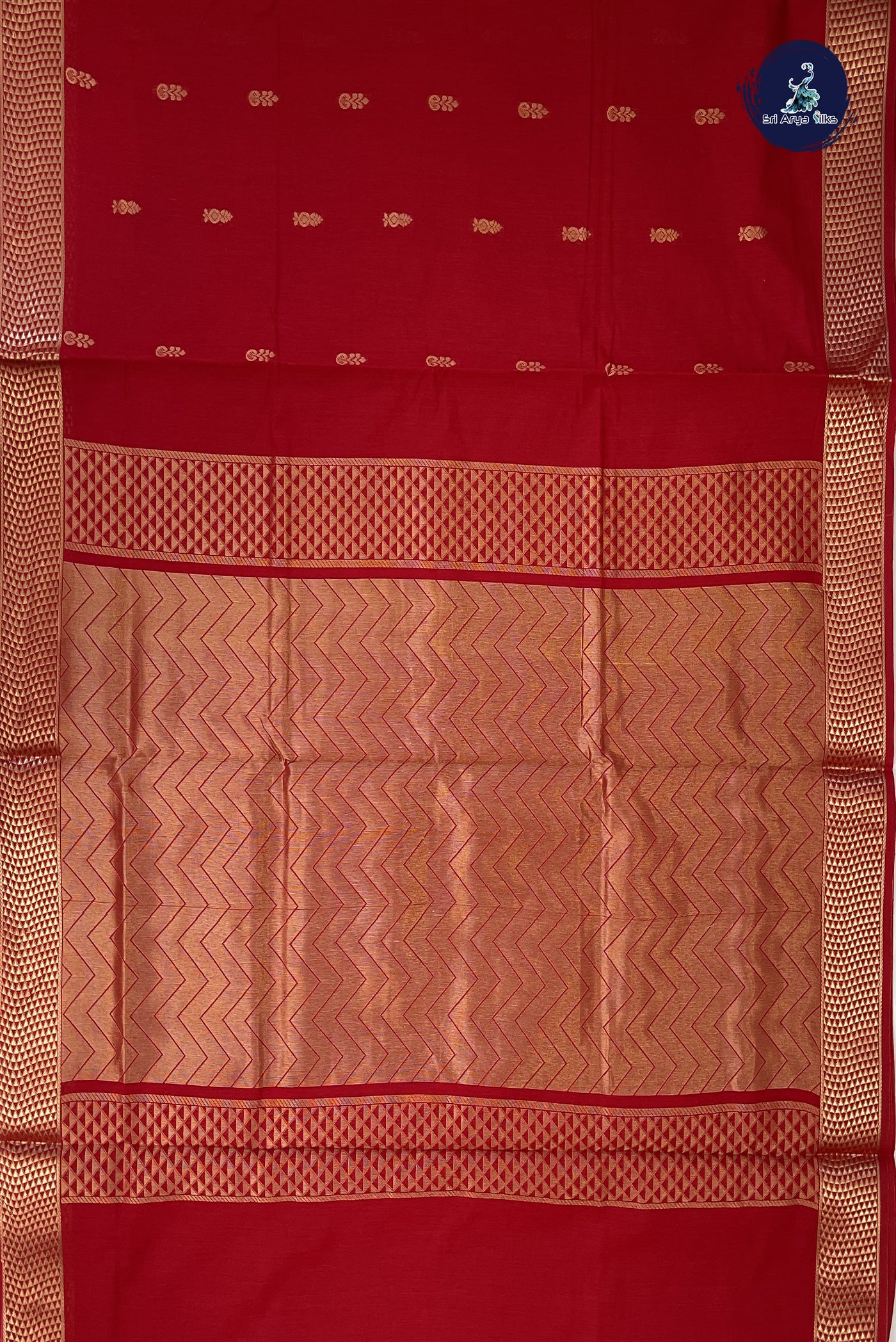 Red Madisar Semi Silk Cotton Saree With Buttas Pattern