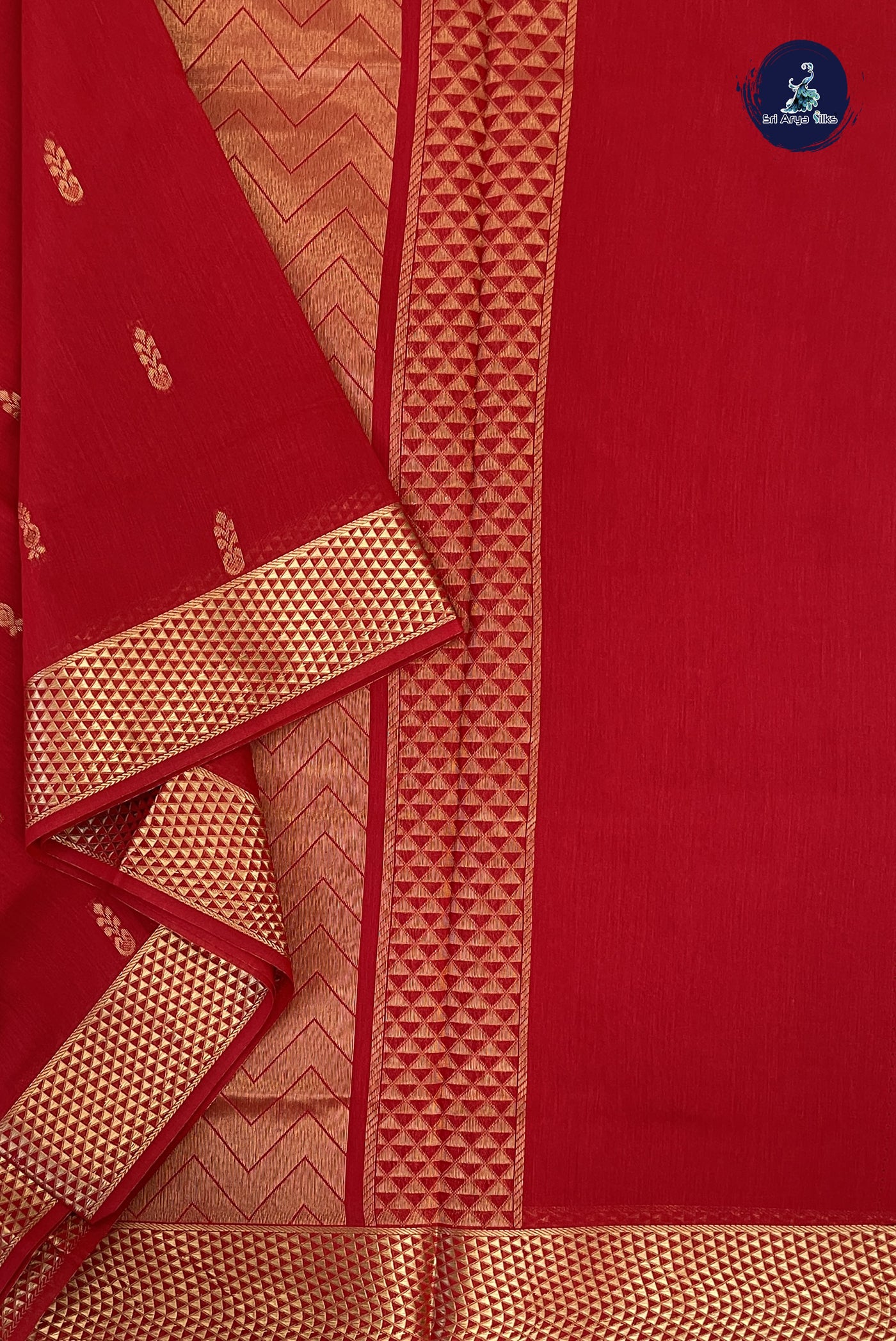 Red Madisar Semi Silk Cotton Saree With Buttas Pattern