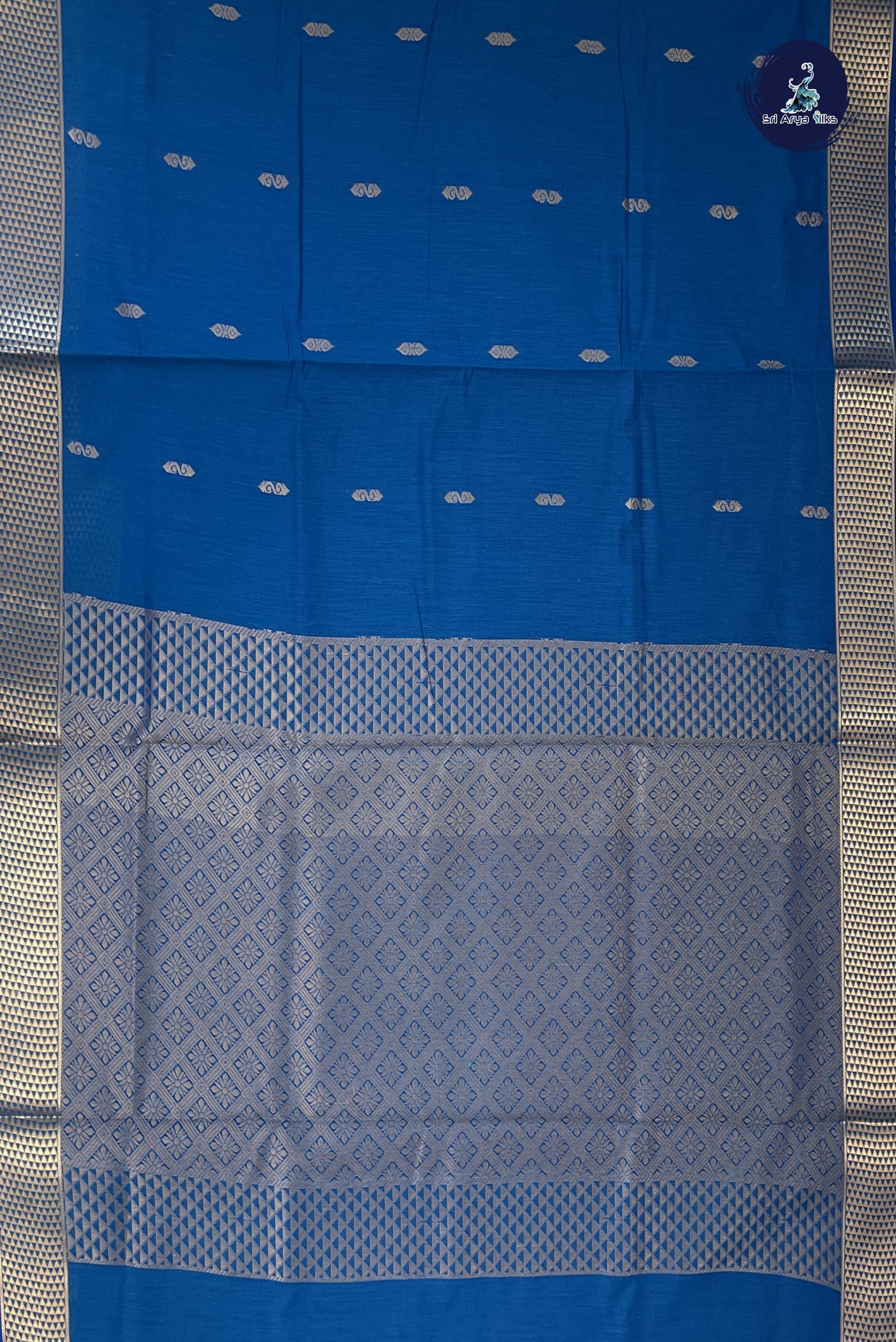 Blue Madisar Semi Silk Cotton Saree With Buttas Pattern