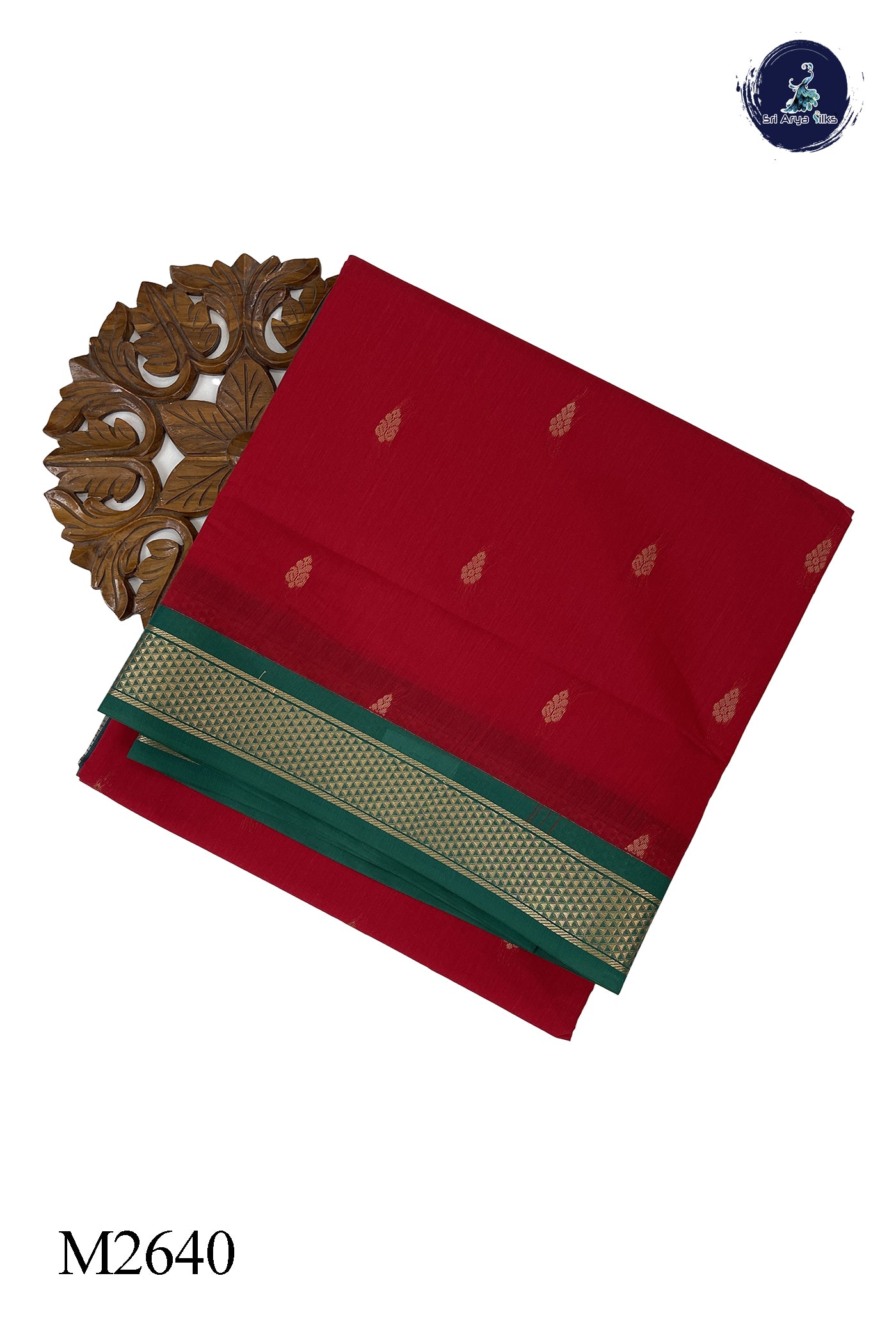 Red Madisar Semi Silk Cotton Saree With Zari Buttas Pattern