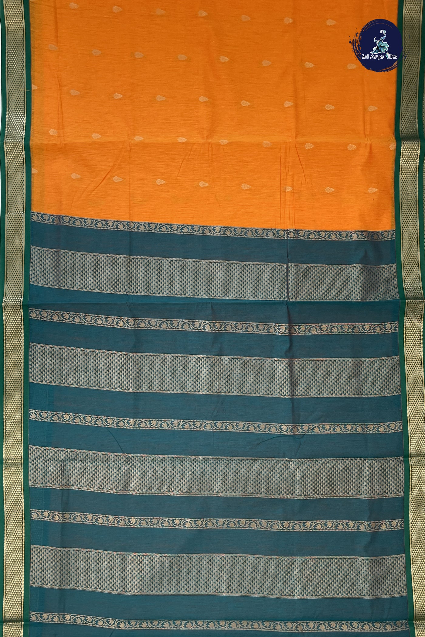 Mango Yellow Madisar Semi Silk Cotton Saree With Zari Buttas Pattern