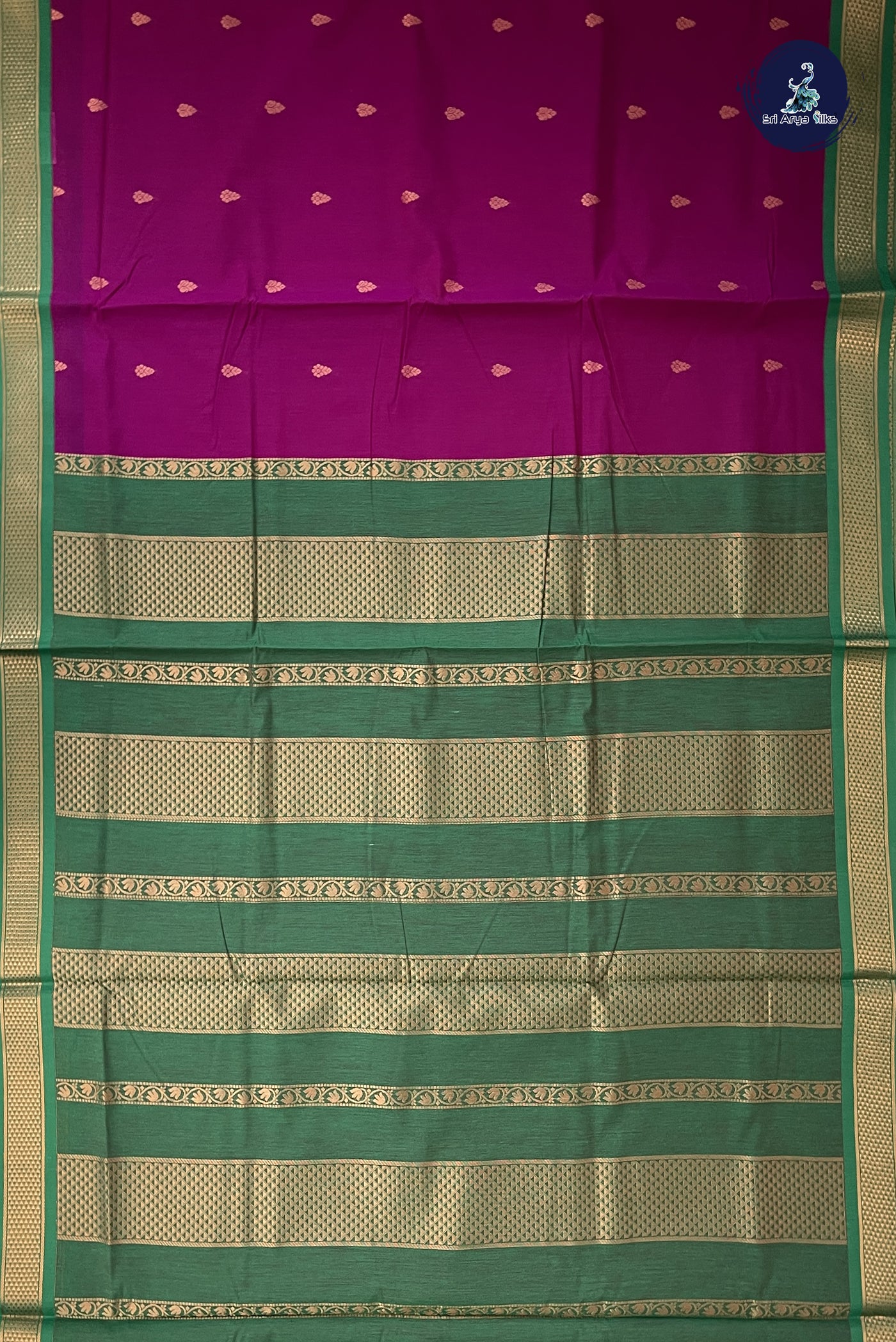 Magenta Purple Madisar Semi Silk Cotton Saree With Zari Buttas Pattern