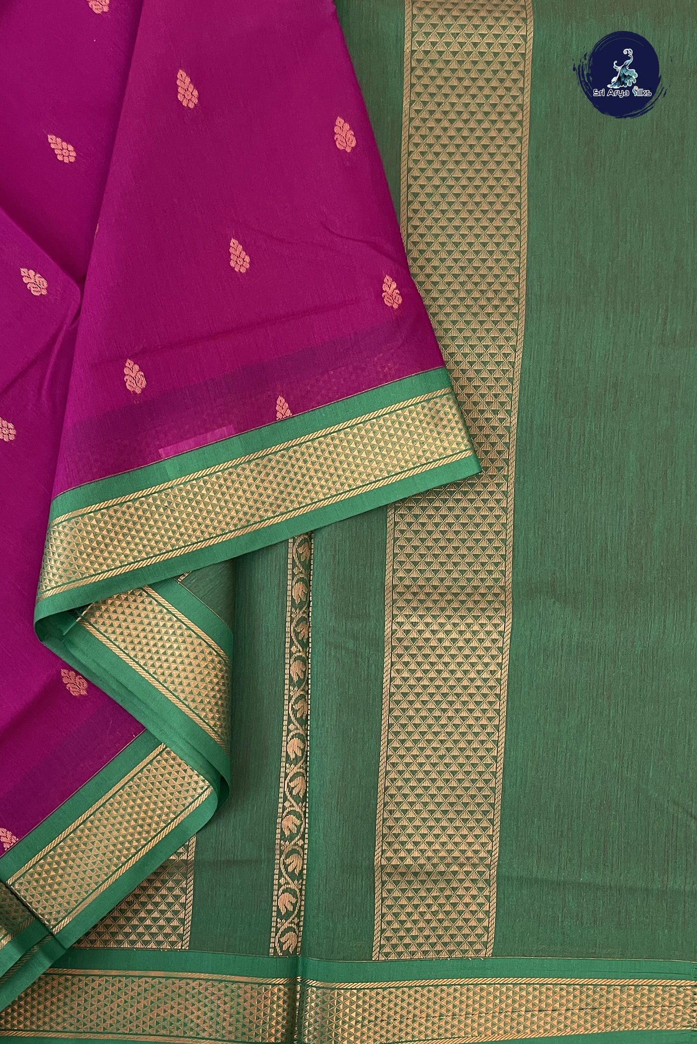 Magenta Purple Madisar Semi Silk Cotton Saree With Zari Buttas Pattern