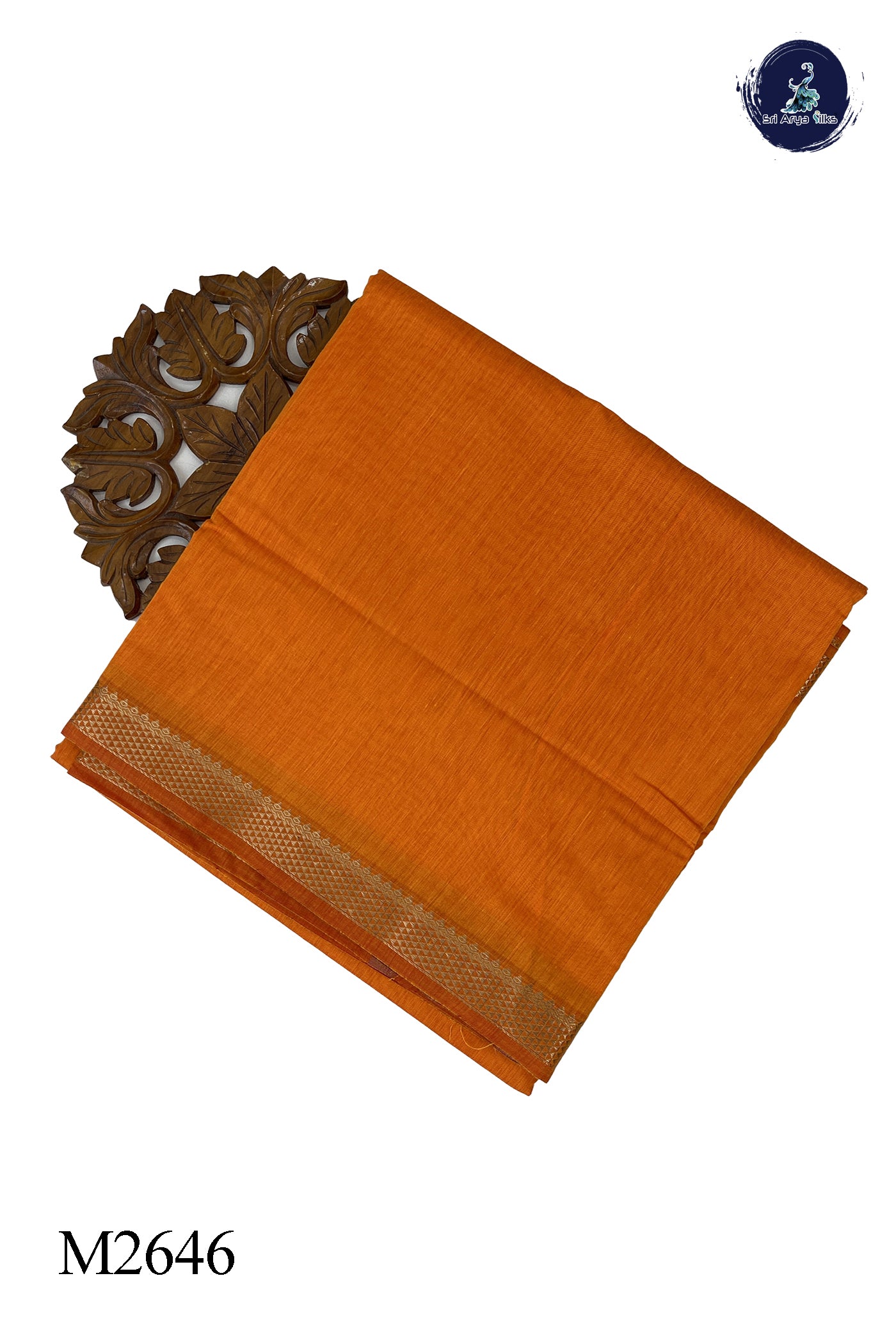 Yellowish Orange Madisar Semi Silk Cotton Saree With Plain Pattern