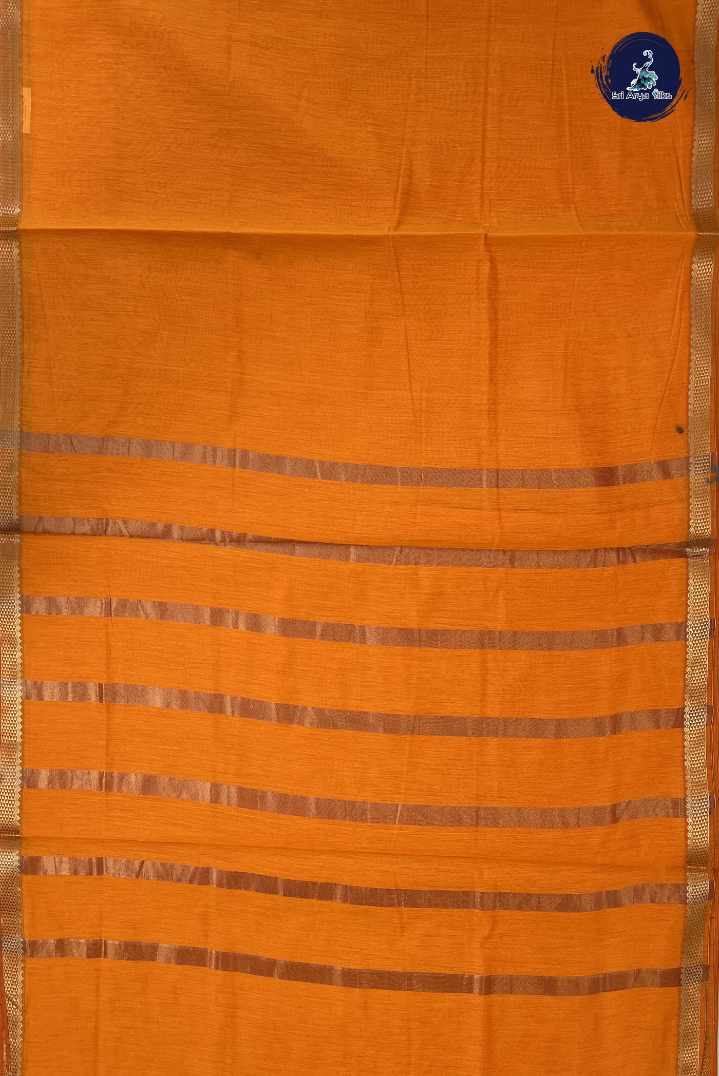 Yellowish Orange Madisar Semi Silk Cotton Saree With Plain Pattern