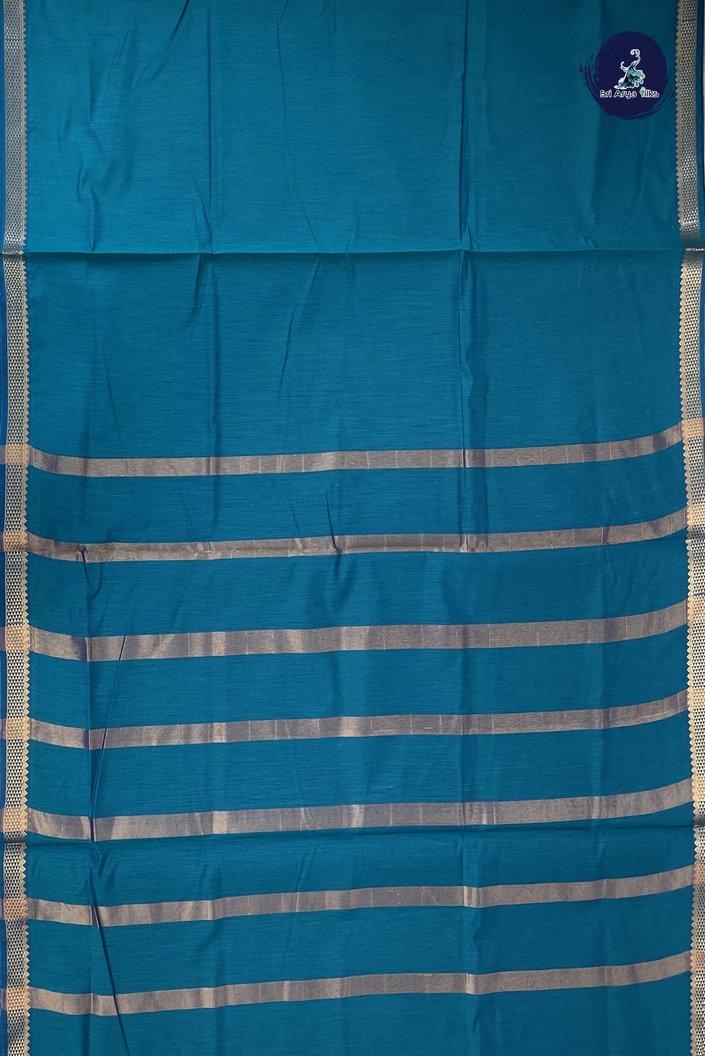 Sapphire Blue Madisar Semi Silk Cotton Saree With Plain Pattern