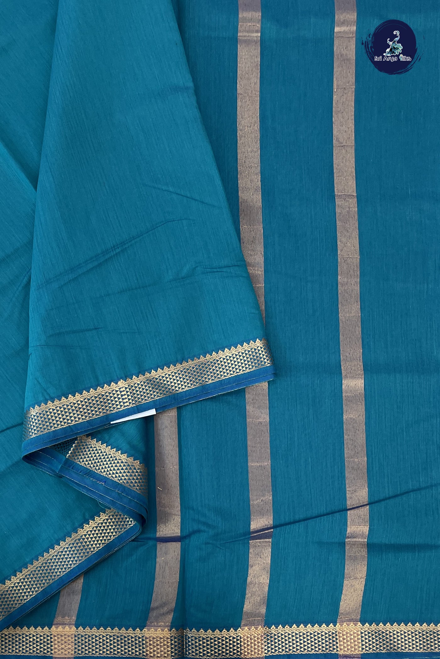 Sapphire Blue Madisar Semi Silk Cotton Saree With Plain Pattern