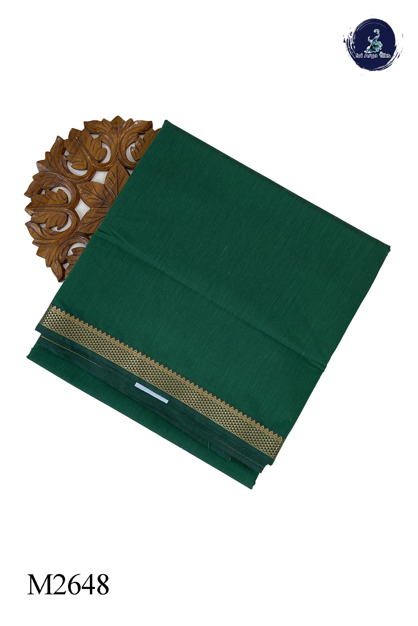 Dark Green Madisar Semi Silk Cotton Saree With Plain Pattern