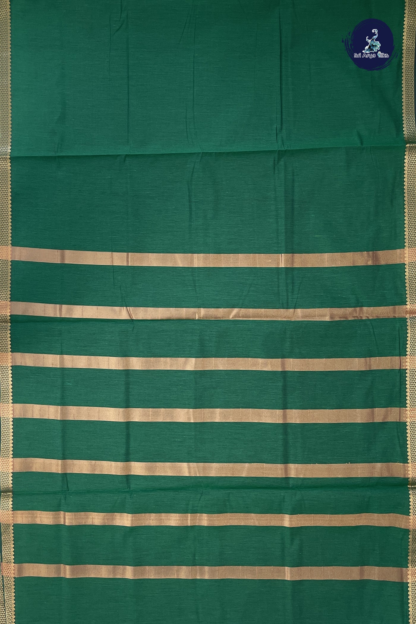 Dark Green Madisar Semi Silk Cotton Saree With Plain Pattern