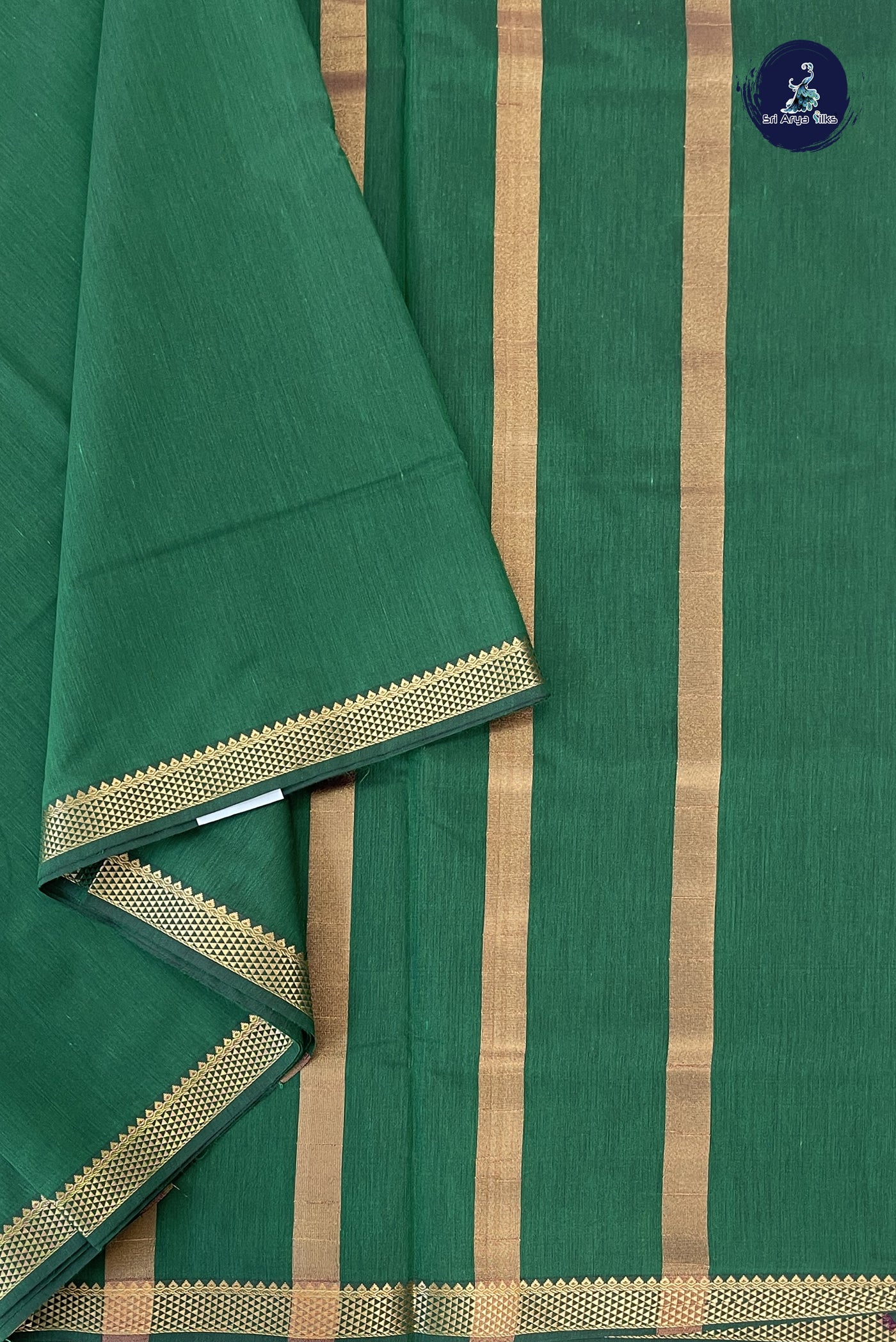 Dark Green Madisar Semi Silk Cotton Saree With Plain Pattern