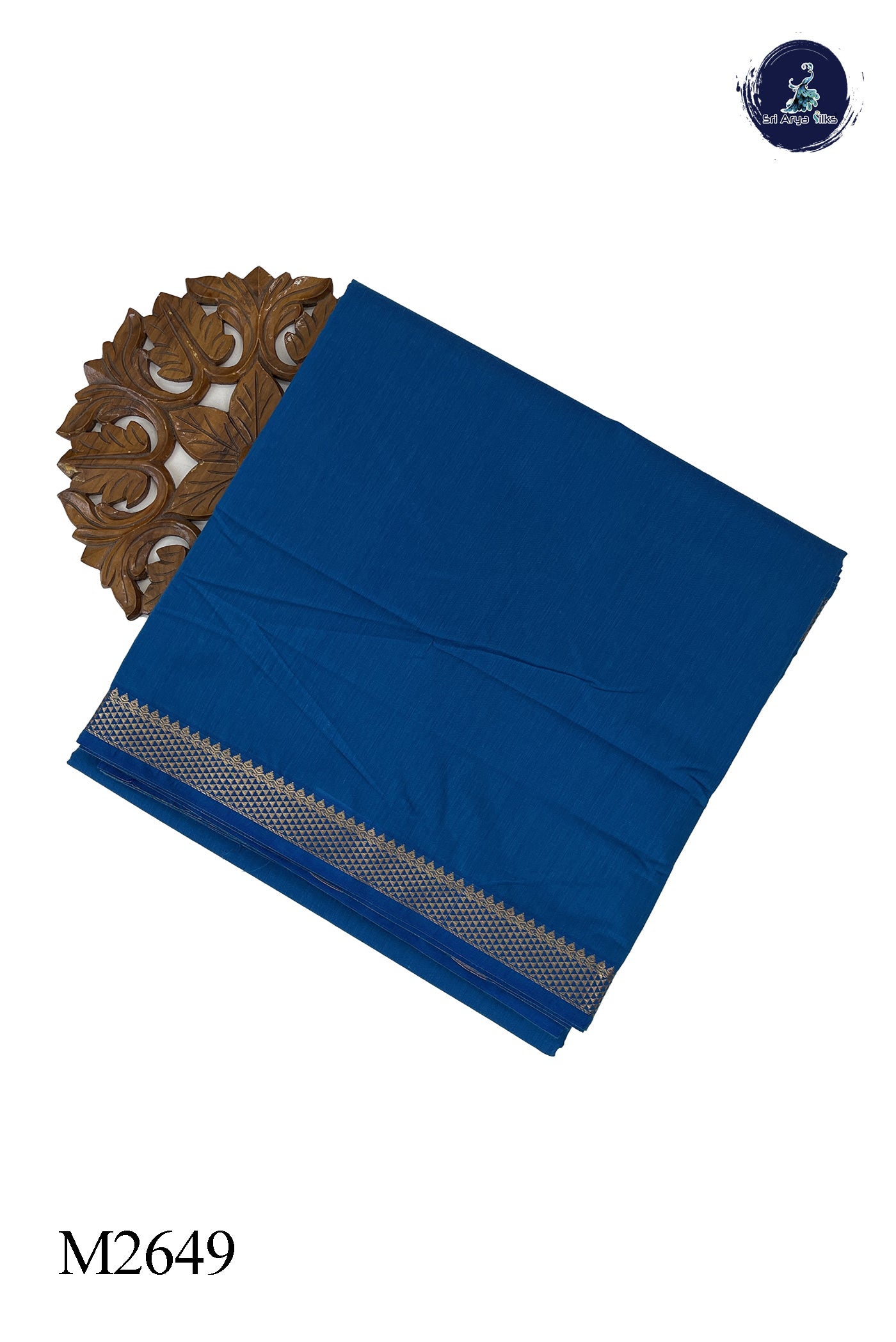 Copper Sulphate Blue Madisar Semi Silk Cotton Saree With Plain Pattern