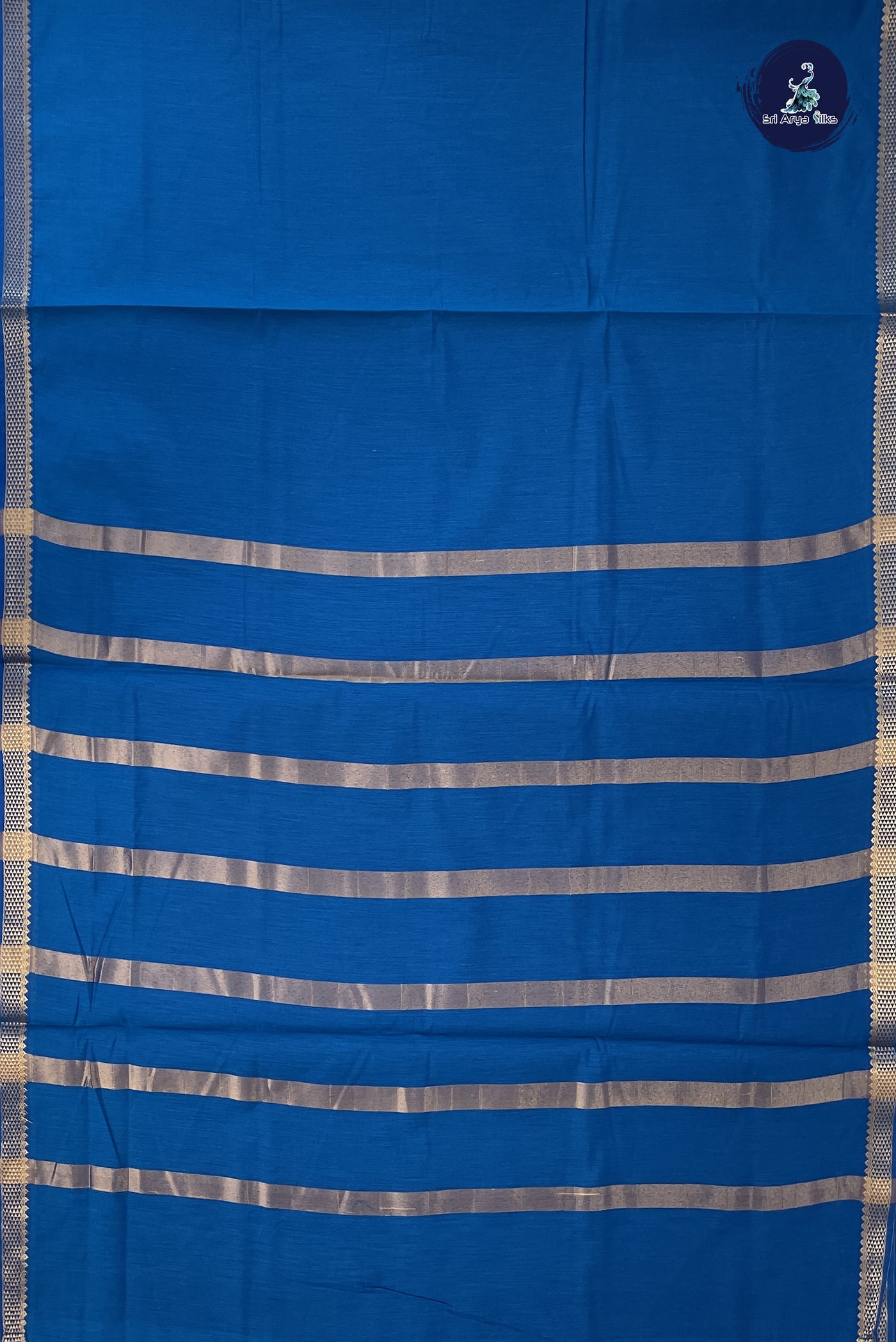 Copper Sulphate Blue Madisar Semi Silk Cotton Saree With Plain Pattern