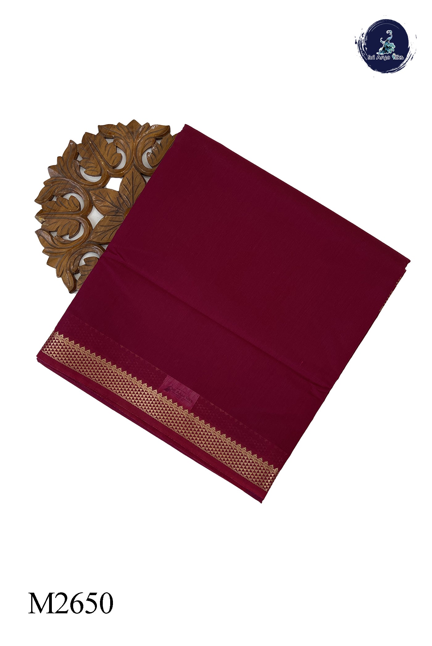 Maroon Madisar Semi Silk Cotton Saree With Plain Pattern