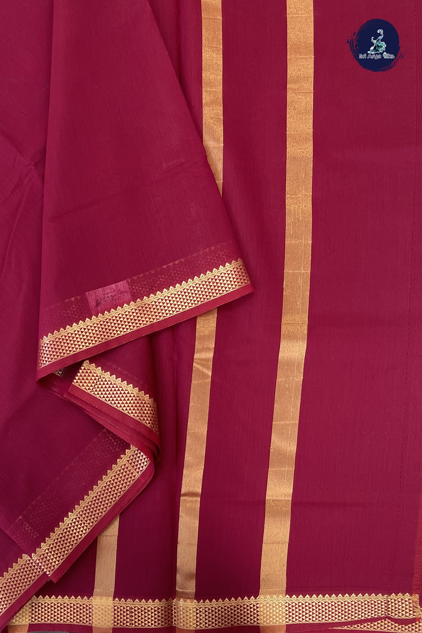 Maroon Madisar Semi Silk Cotton Saree With Plain Pattern