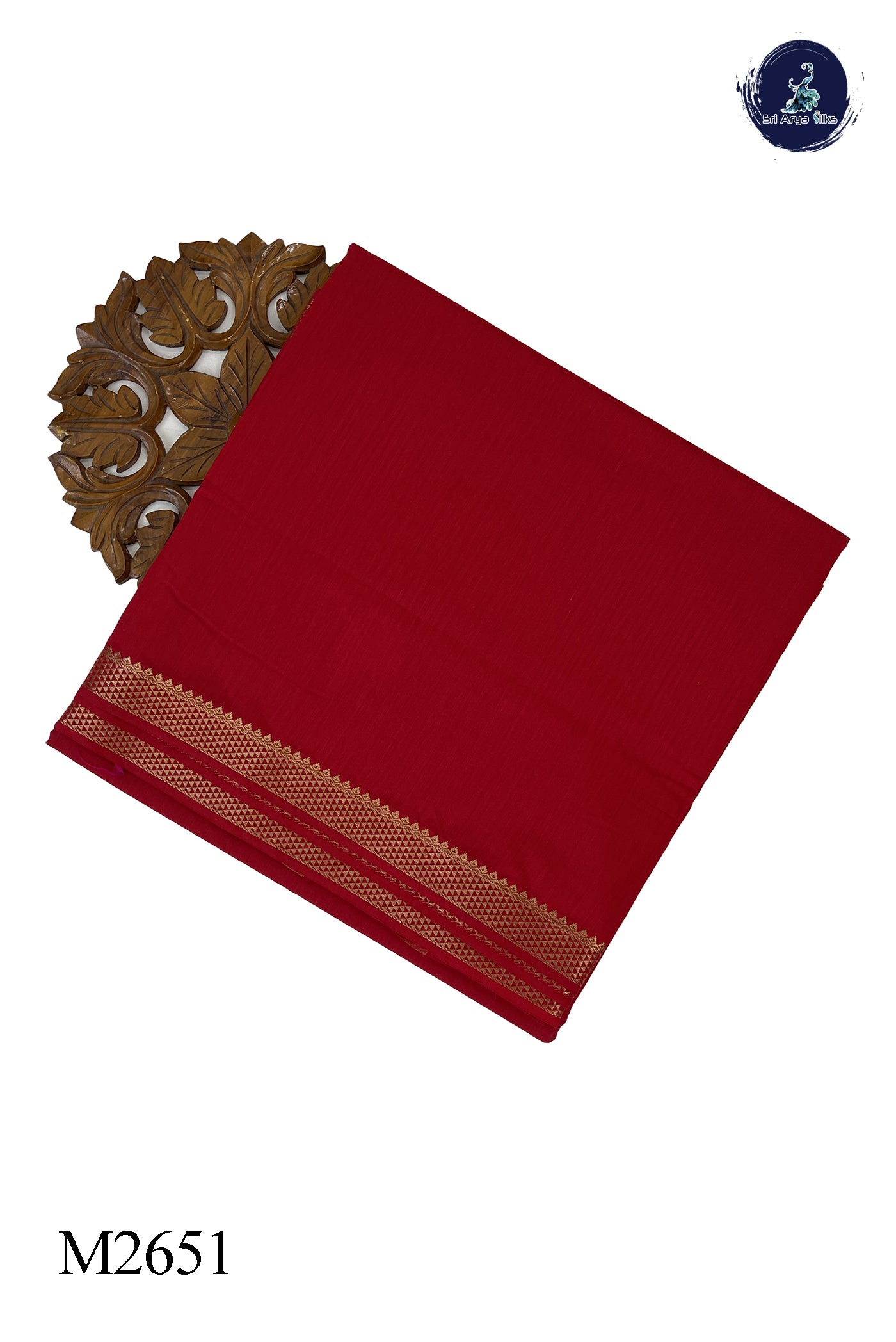 Red Madisar Semi Silk Cotton Saree With Plain Pattern