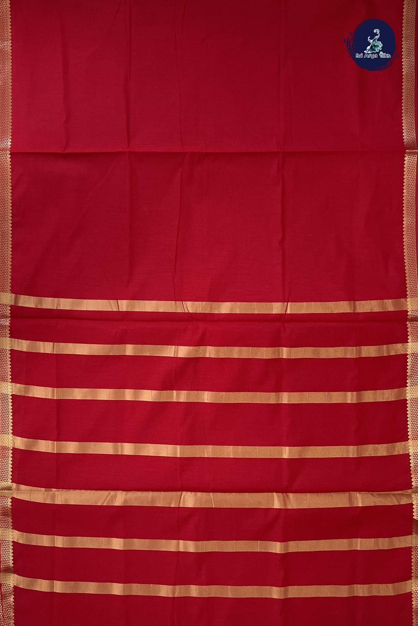 Red Madisar Semi Silk Cotton Saree With Plain Pattern