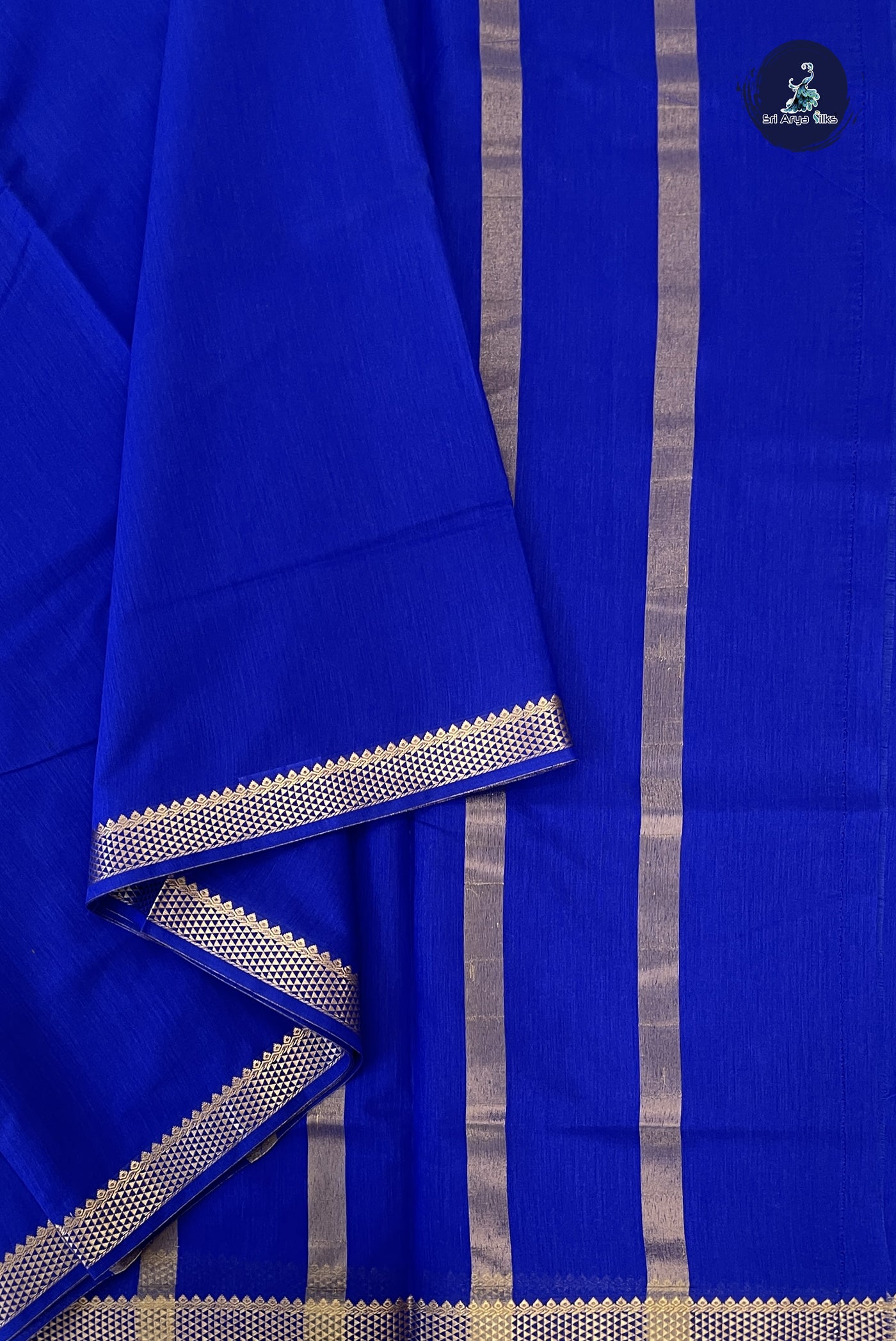 MS Blue Madisar Semi Silk Cotton Saree With Plain Pattern